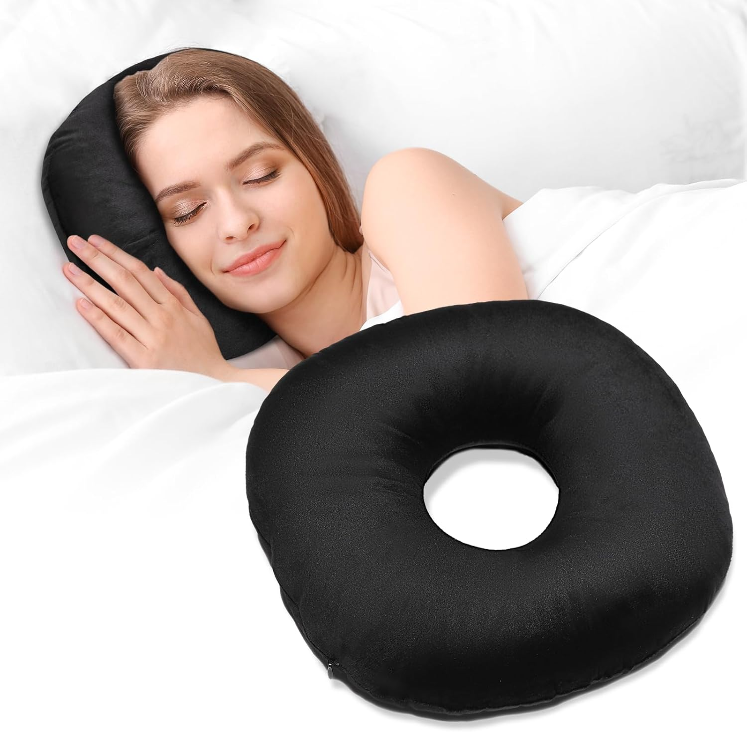 Ear Piercing Donut Pillow with Ear Hole for Side Sleepers