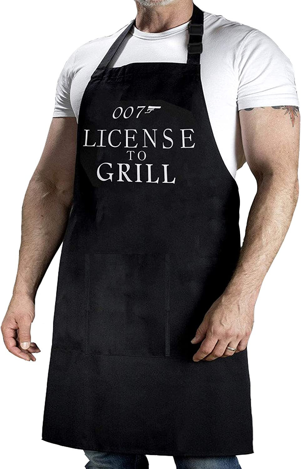 Yuande Funny Grill Apron for Men - Mens Grilling Aprons 007 - One Size Fits All - Chef Kitchen Cooking Barbecue Apron with Large 3 Pockets for Dad, Husband, Boyfriend - Black Apron for Outdoor BBQ