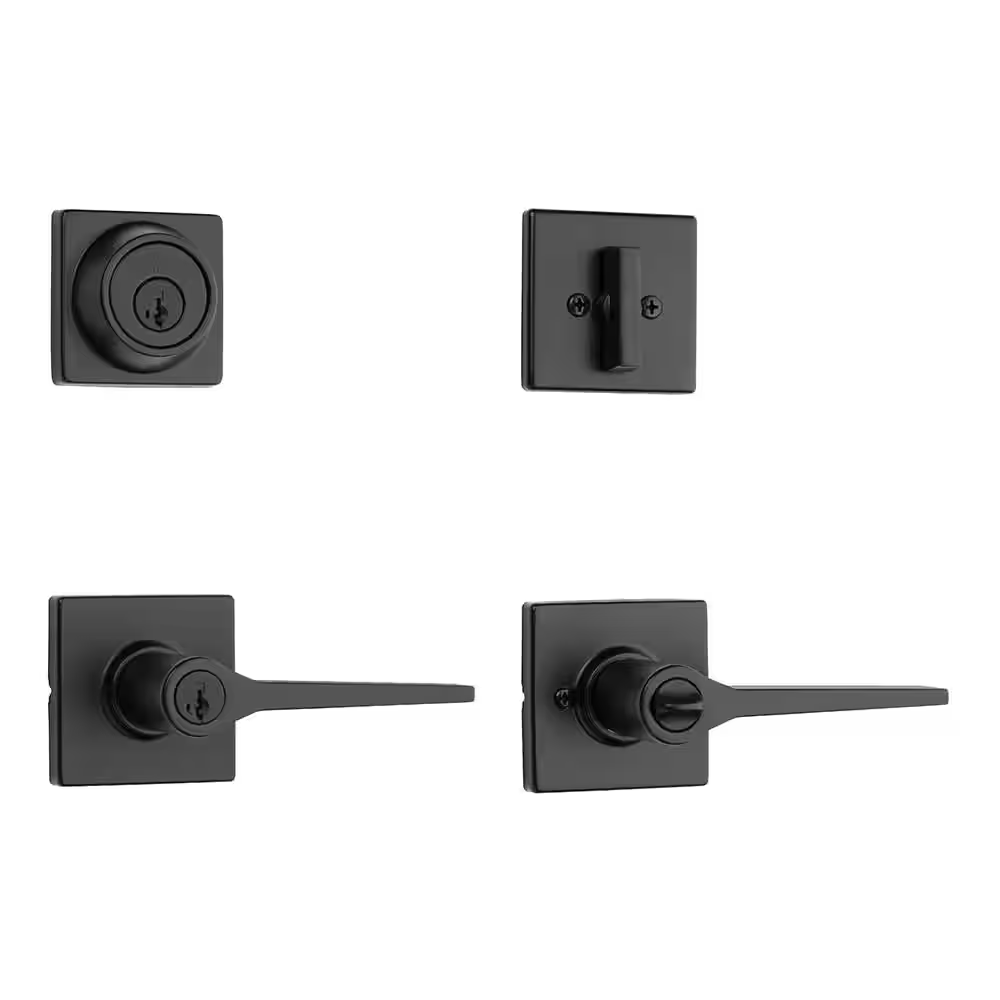 Hollis Matte Black Keyed Entry Door Lever and Single Cylinder Deadbolt Combo Pack Ft Smartkey Security