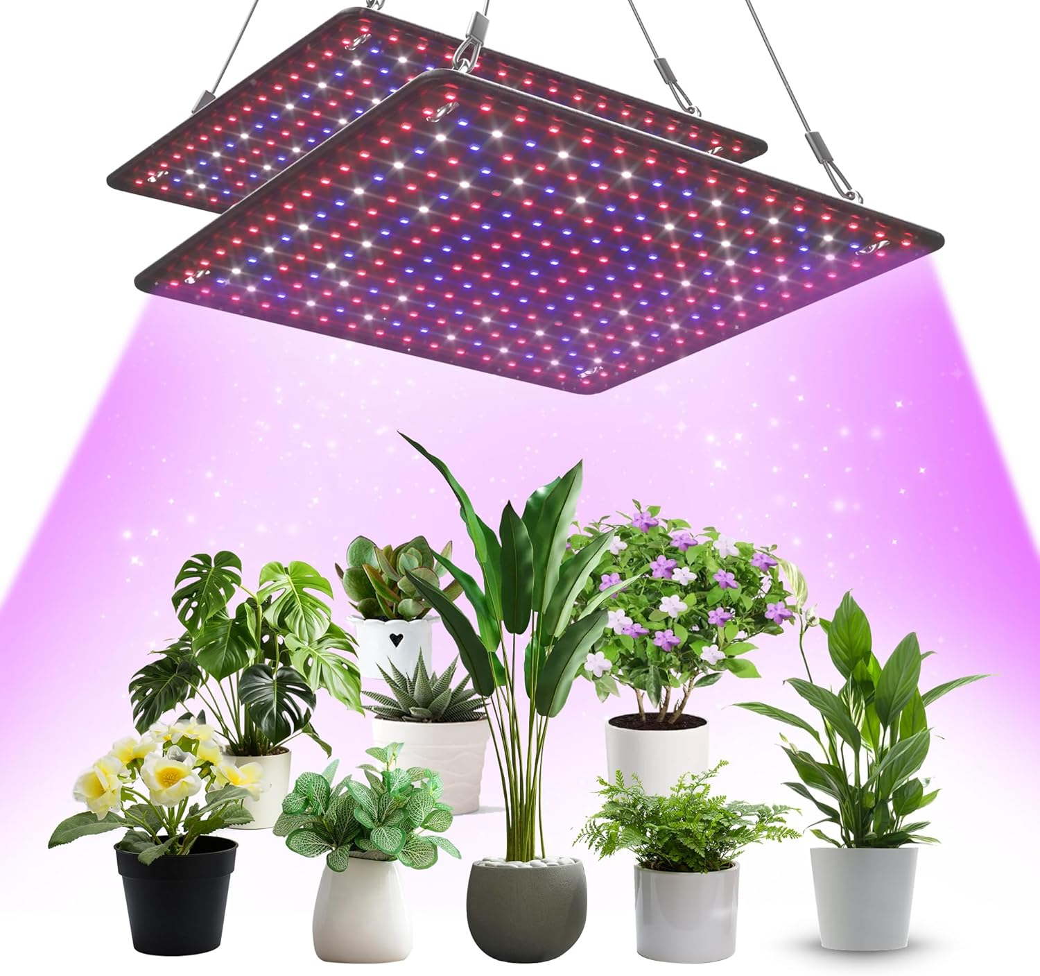 2 Pack LED Grow Light Panel 200W Lamp for Indoor Plants, Full Spectrum with White Blue Red UV IR Leds for 4X4Ft Coverage Grow Tent Greenhouse Veg and Bloom Seedlings Hydroponics
