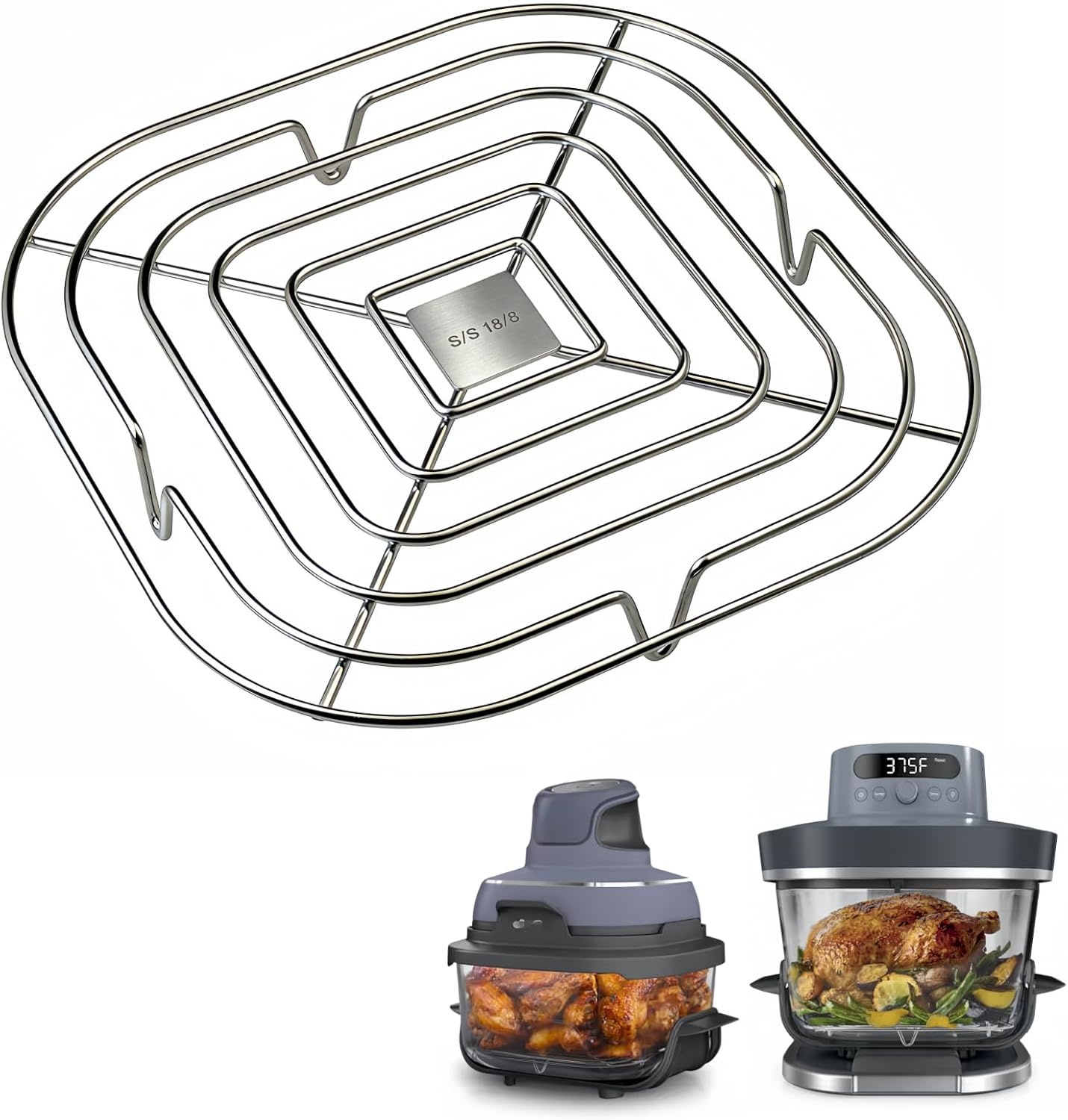 Stainless Steel Rack For Ninja Crispi Pro AS101CY 6QT,Air Fryer Accessories Compatible With Ninja Crispi FN101 2.5QT/4QT/6QT,Replacement Racks For Ninja Crispi Containers,18/8 Stainless Steel.