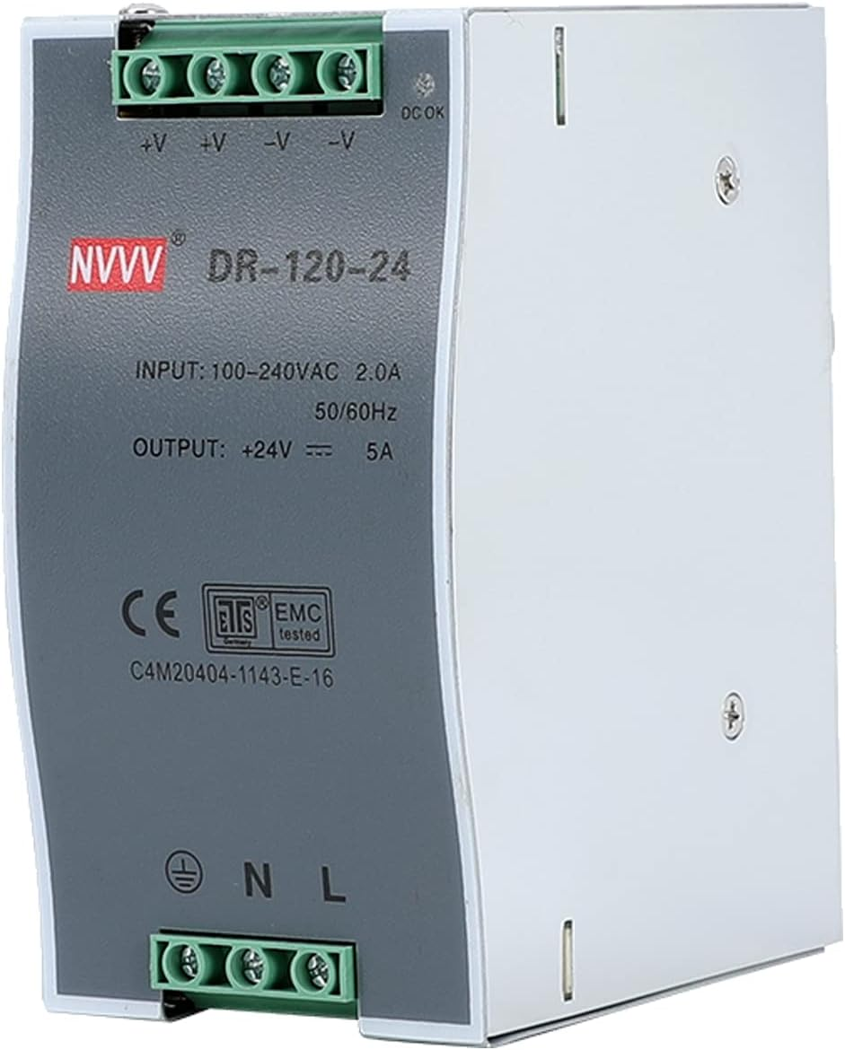 Dr-120-24 Ac to Dc Din-Rail Power Supply, 24V, 5 Amp, 120W, Operating Temp, Overload Protection, Metal, Silver+Grey