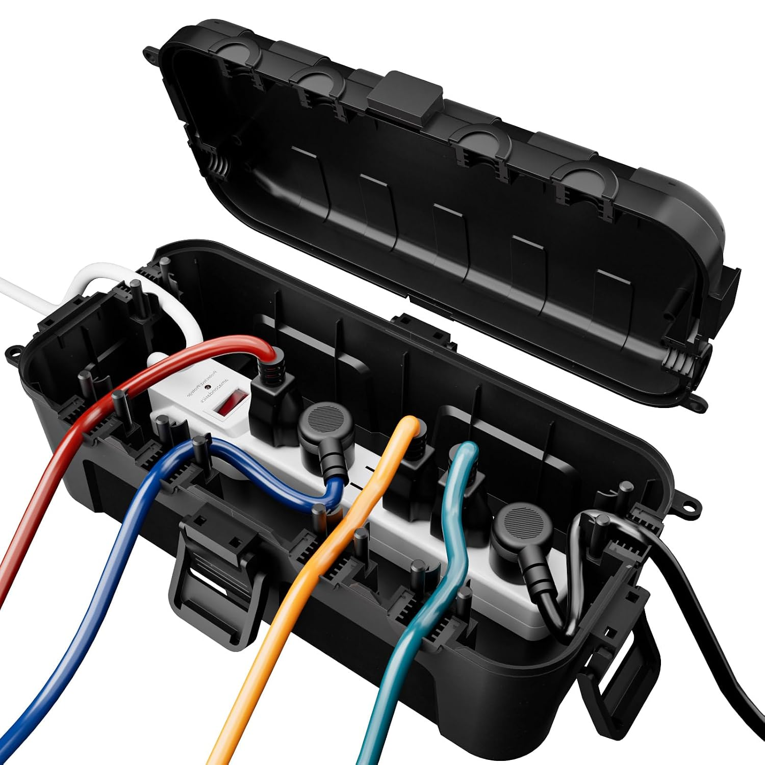 Compact Outdoor Extension Cord Cover, IP54 Waterproof Box and Safety Housing Case, Ideal to Protect Outdoor Plugs, Electrical Connections, Holiday Decoration Lights, Size Medium, Black