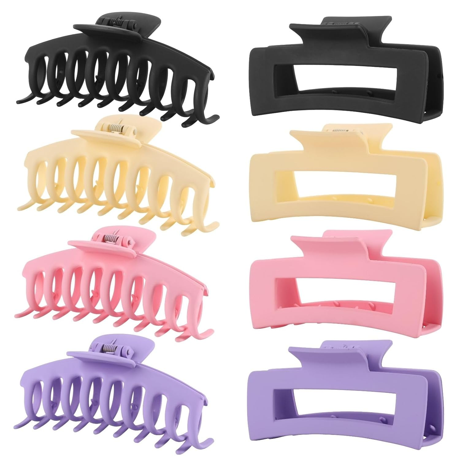 8 Pack Hair Clips for Women 4.3 Inch Large Hair Claw Clips for Women Thin Thick Curly Hair, Big Matte Banana Clips,Strong Hold Jaw Clips Black Purple Beige Pink