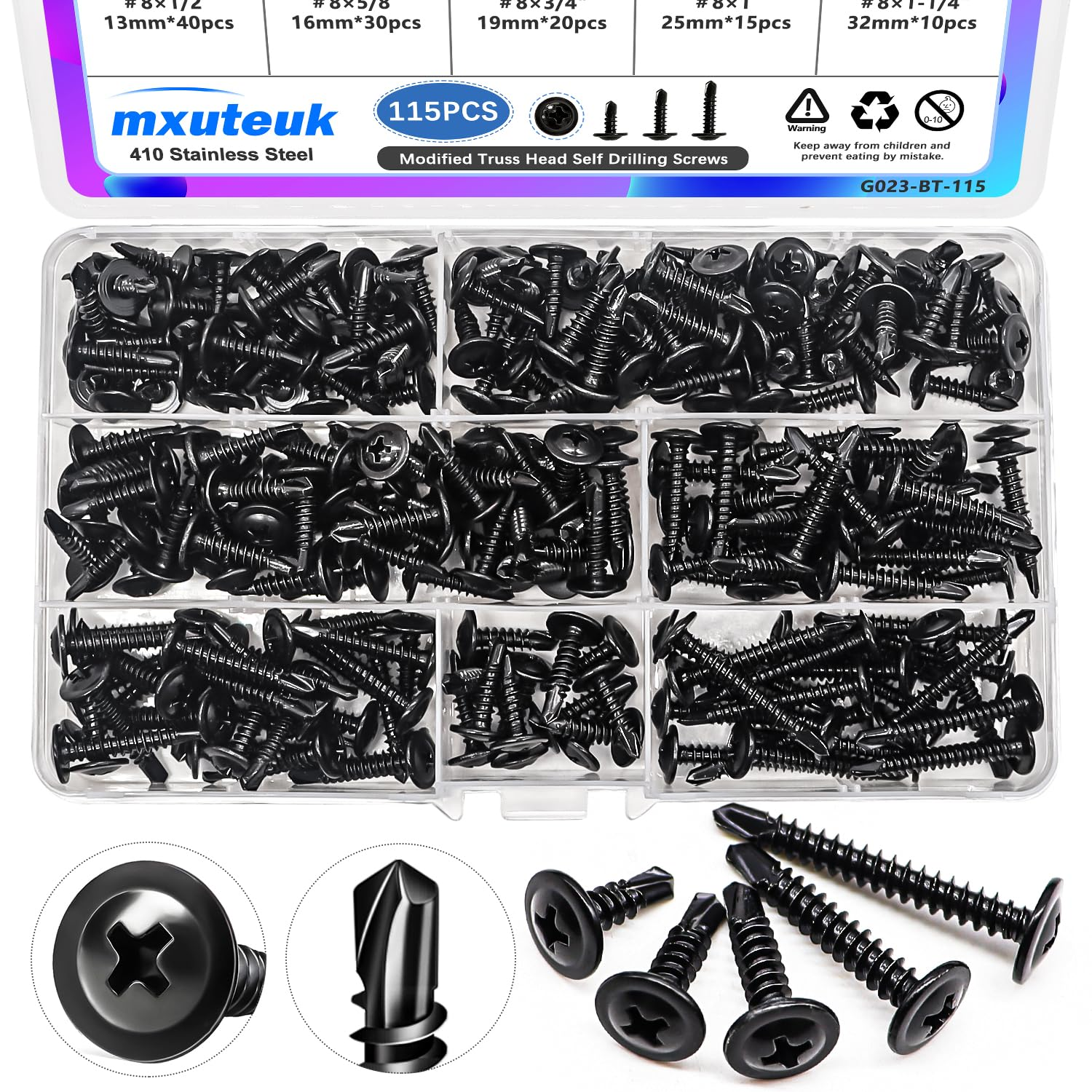 50-Pack #8 X 3/4″ Stainless Steel Hex Washer Head Self-Drilling Screws – 410 Stainless, Full Thread Sheet Metal Tek Screws