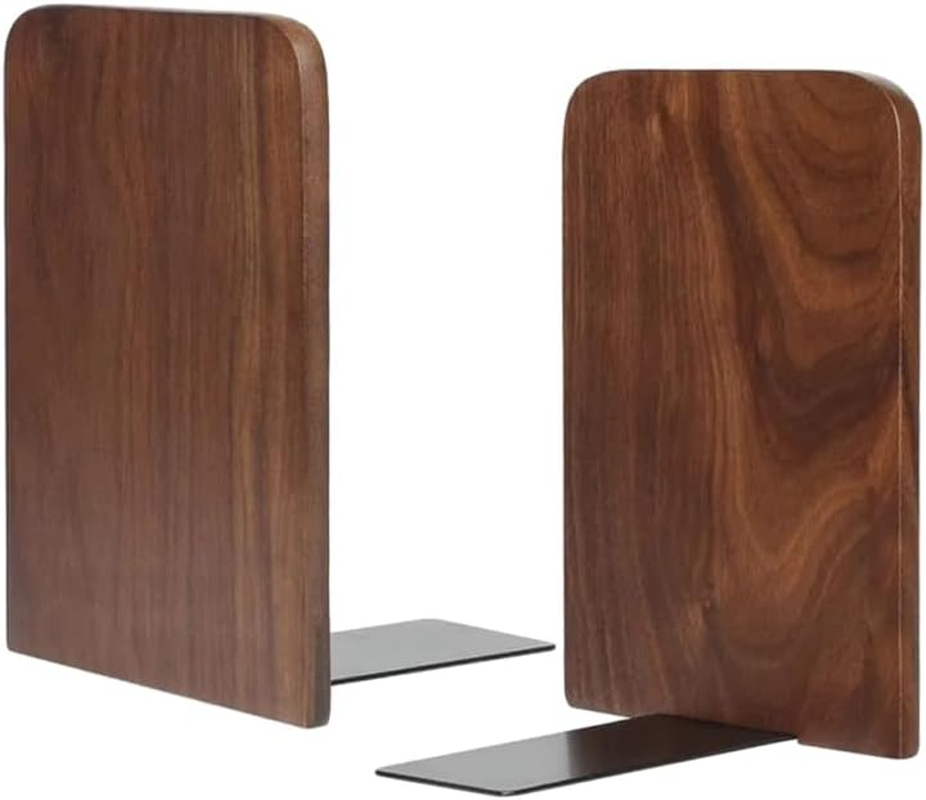 Book Ends for Shelves, Black Walnut Wood Bookends, Non-Slip Desk