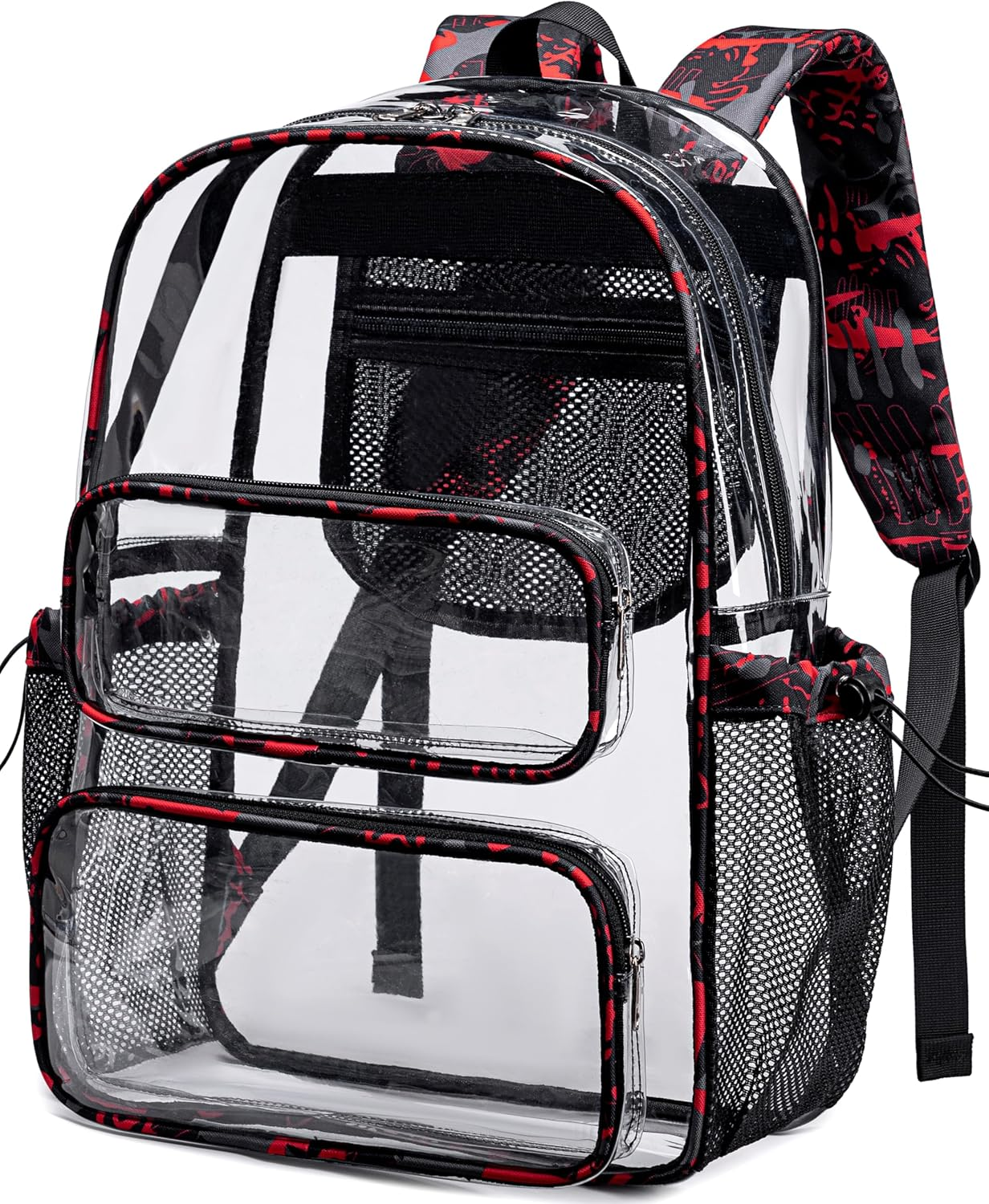 Clear Backpack Heavy Duty Transparent Bag See Through BookBag for Student School Work Festival Sport Travel (Graffiti Red)