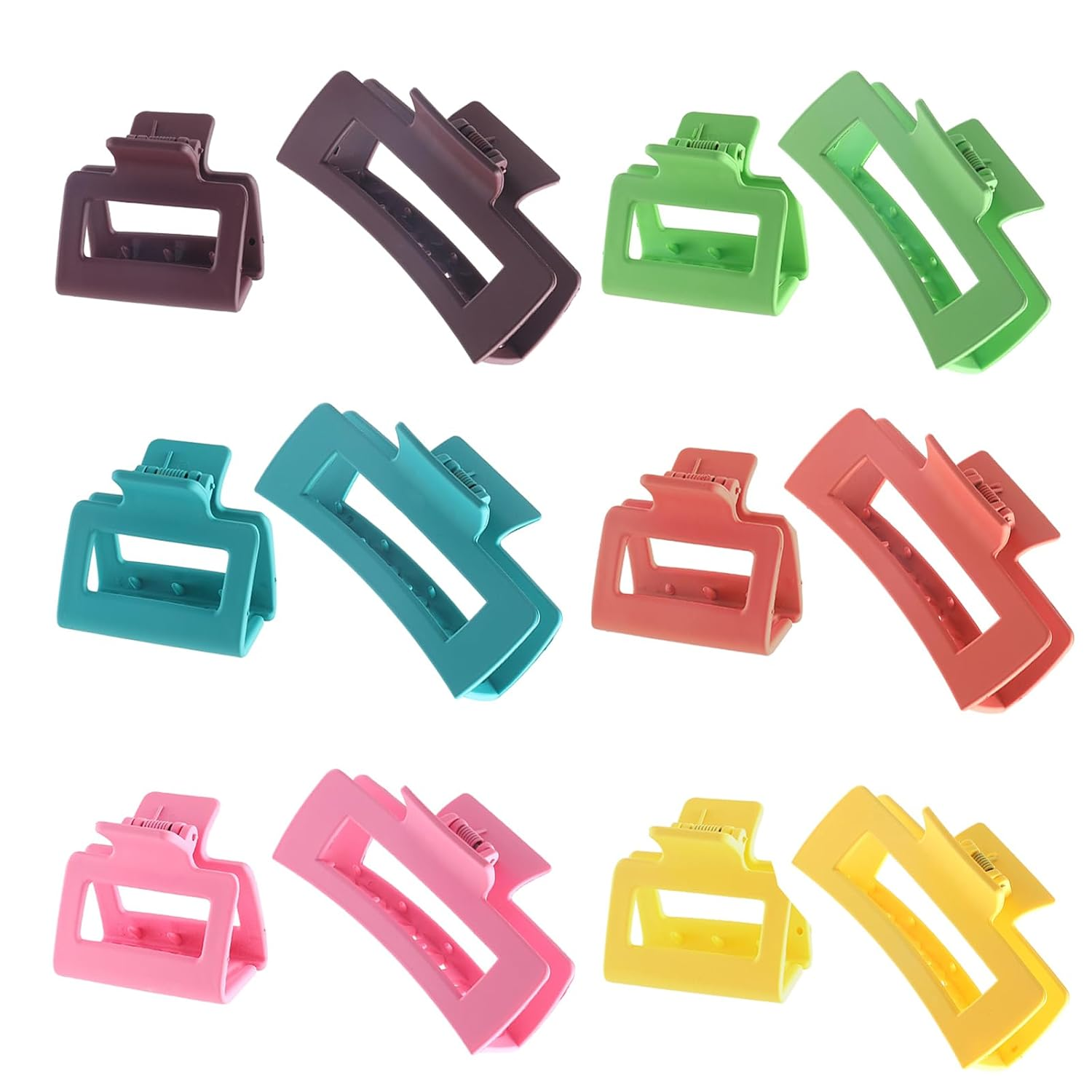 12Pack Colorful Trendy Square Hair Clips, Big and Small Neutral Rectangle Claw Clips, Non-Slip Matte Large Hair Clips for Women, Hair Clasps Accessories Red Green Yellow