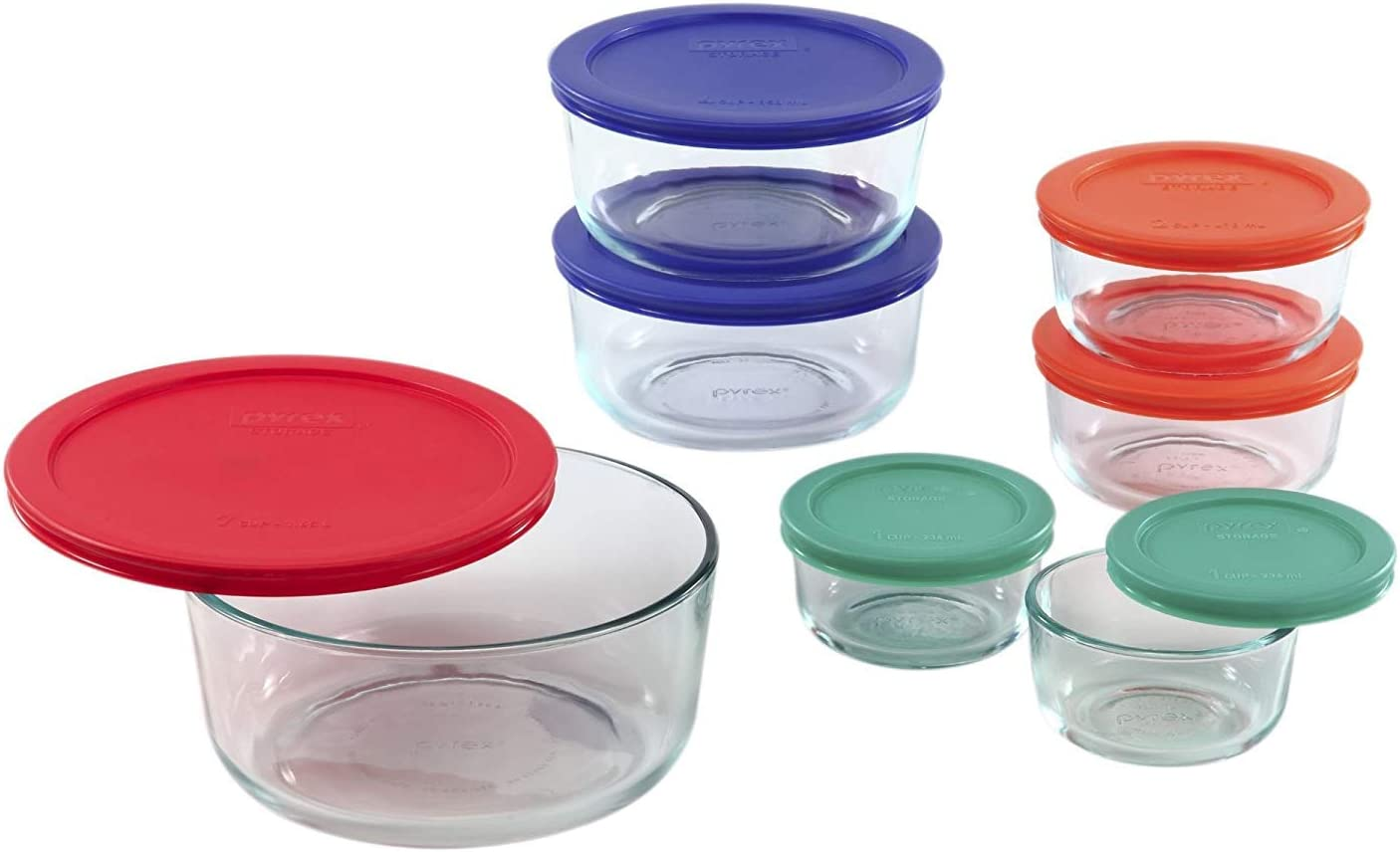Simply Store 14-Pc Glass Food Storage Container Set with Lid, 7-Cup, 4-Cup, 2-Cup & 1-Cup round Meal Prep Containers with Lid, Bpa-Free, Dishwasher, Microwave and Freezer Safe
