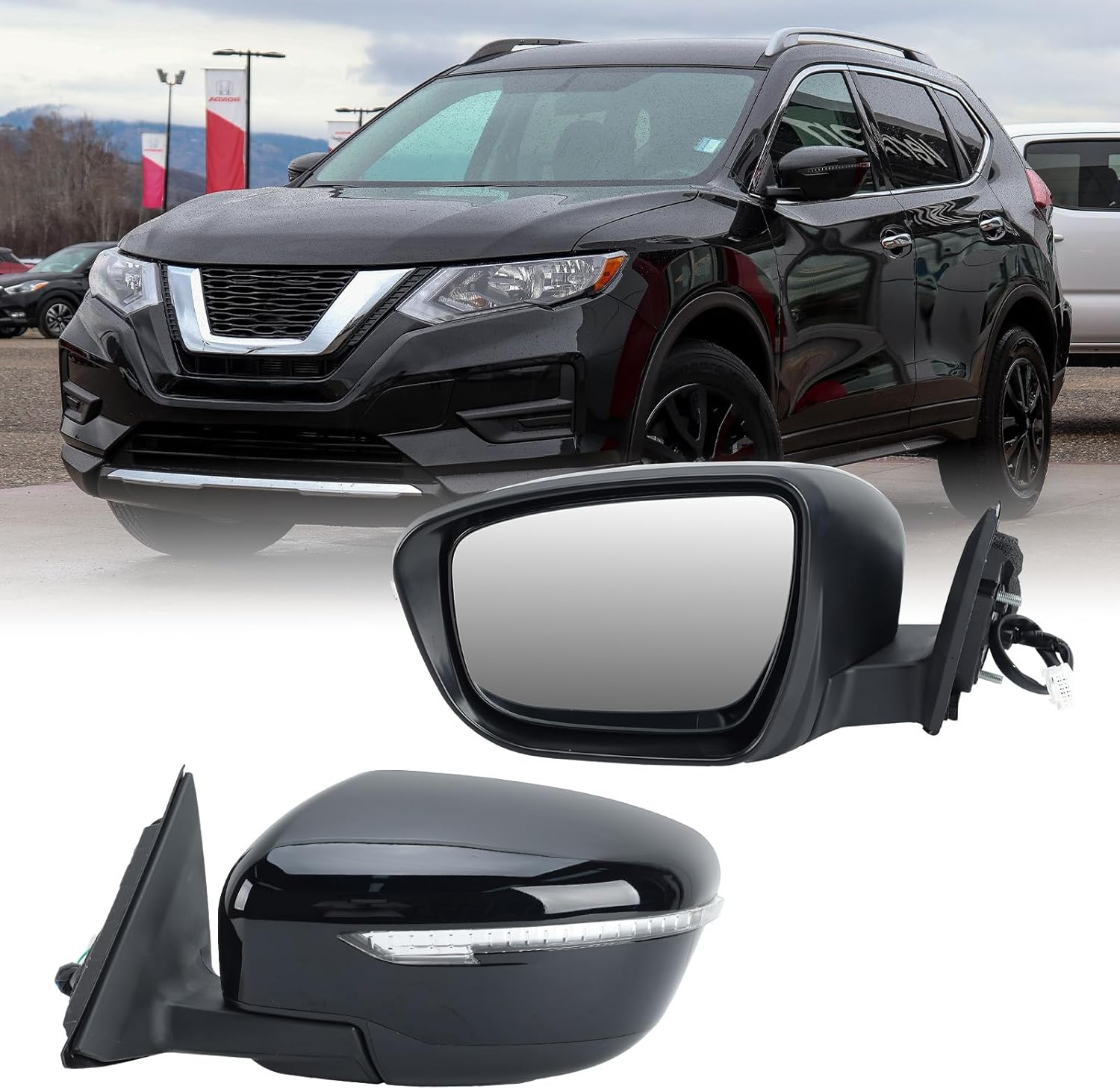 Left Driver Side Mirror Compatible with Nissan Rogue 2014-2021 with Heated Manual Folding Turn Signal Power Glass 7 Pins (NOT FIT Rogue Sport)