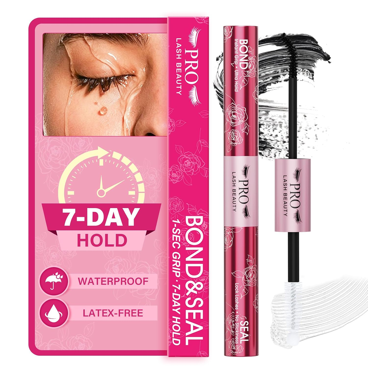 PROLASHBEAUTY Waterproof Lash Cluster Glue Lash Bond and Seal Long Lasting Strong Hold Non Irritating Lash Glue for DIY Cluster Lashes at Home (10Ml, Black Bond & Clear Seal)