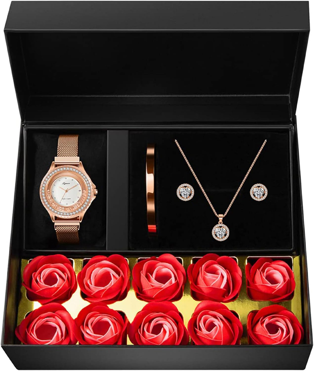 Mother'S Gifts for Mom Jewelry Set for Women, 4 Pieces Rose Gold Watch Necklace Earring Bracelet Jewelry Set for Women Birthday Gifts Mom Birthday Gift Mother'S Gift for Grandma Wife Girlfriend Her