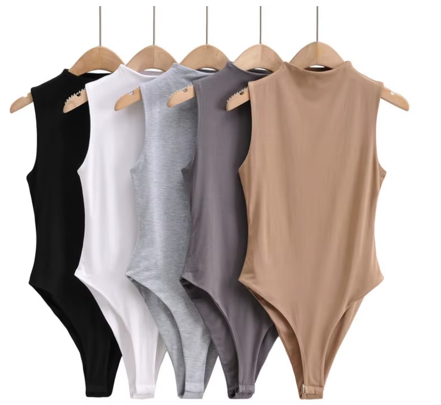 2023 Custom Molder Summer Skinny Sleeveless Women'S Bodysuit Double-Neck One-Piece Slim Vest Solid Color Two-Layer Cotton Fabric