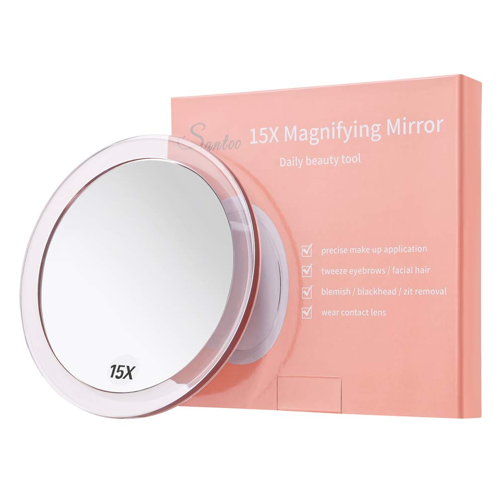15X Magnifying Mirror - with 3 Mounting Suction Cups - Used for Precise Makeup - Eyebrows/Tweezing - Blackhead/Blemish Removal - Bathroom/ Makeup Mirror - 6 Inch round (Rose Gold)