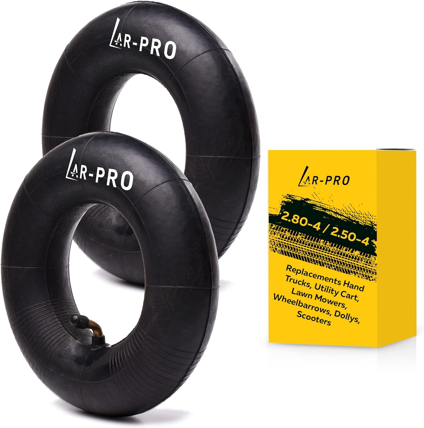 AR-PRO (2 PACK) 2.80/2.50-4 Inner Tube for Hand Trucks, Utility Cart, Lawn Mowers, Wheelbarrows, Dollys, Scooters, Replacement 2.80-4 2.50-4 Tire Inner Tube with TR87 Bent Valve Stem