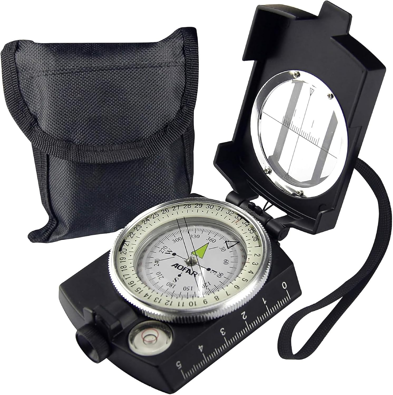 Lensatic Sighting, Waterproof and Shakeproof with Map Measurer Distance Calculator, Pouch for Camping, Hiking
