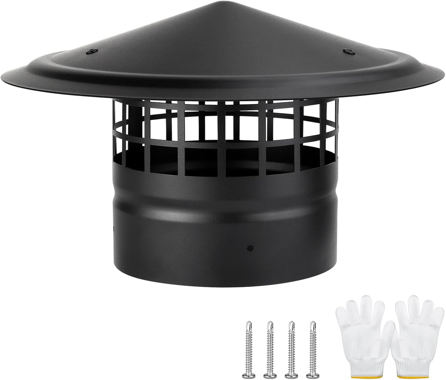 6 Inch round Chimney Cap,Cone Top Chimney Cap with Screen,Roof Rain Wood Stove Pipe Cover Guard outside Topper,Fireplace Exhaust Cover for 6