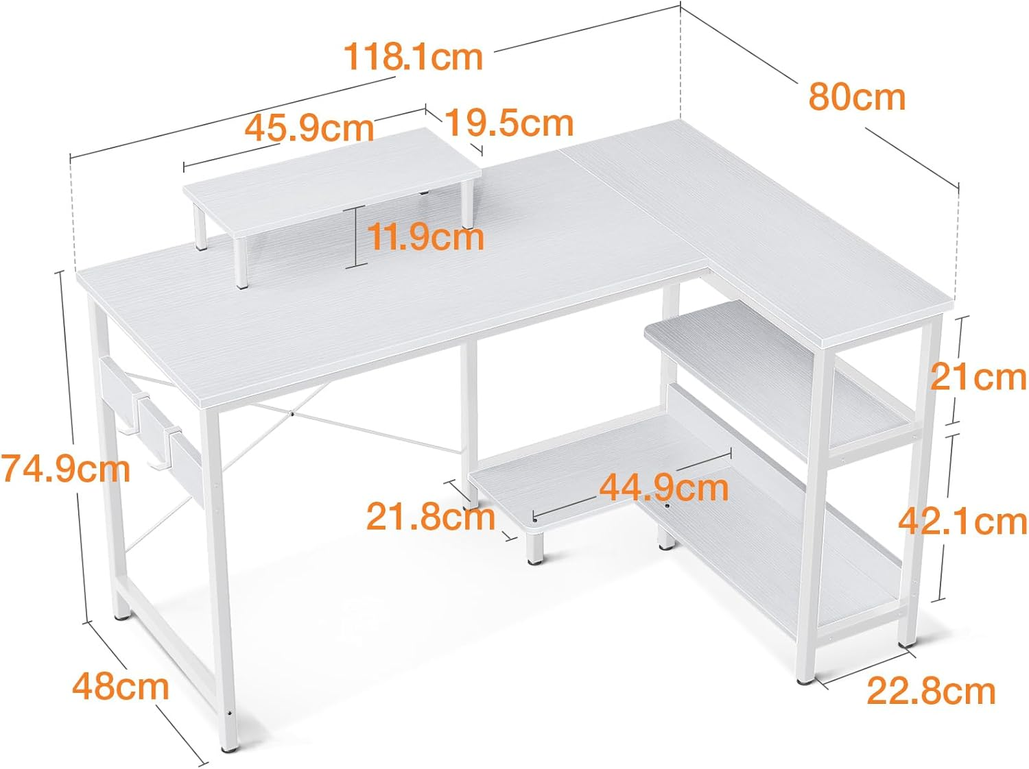 ODK L Shaped Computer Desk with Reversible Storage Shelves, L-Shaped Corner D... - Picture 6 of 14
