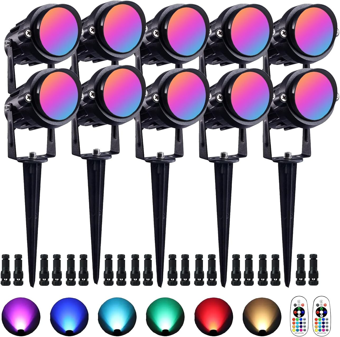 Halloween Christmas Spotlight Outdoor, 10W LED Color Changing Landscape Lights with Remote Control 12V~24V Landscape Lighting Colored Spot Lights or Yard Garden Patio Lawn Decorative, 10Pack