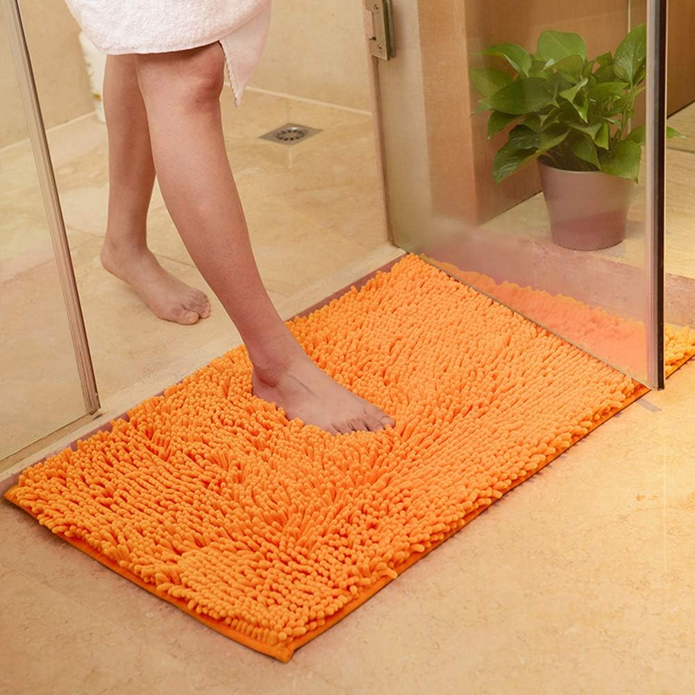 Orange Fall Plush Chenille Bath Rugs Extra Soft and Absorbent Microfiber Shag Rug, Non-Slip Runner Carpet for Tub Bathroom Shower Mat Orange 16