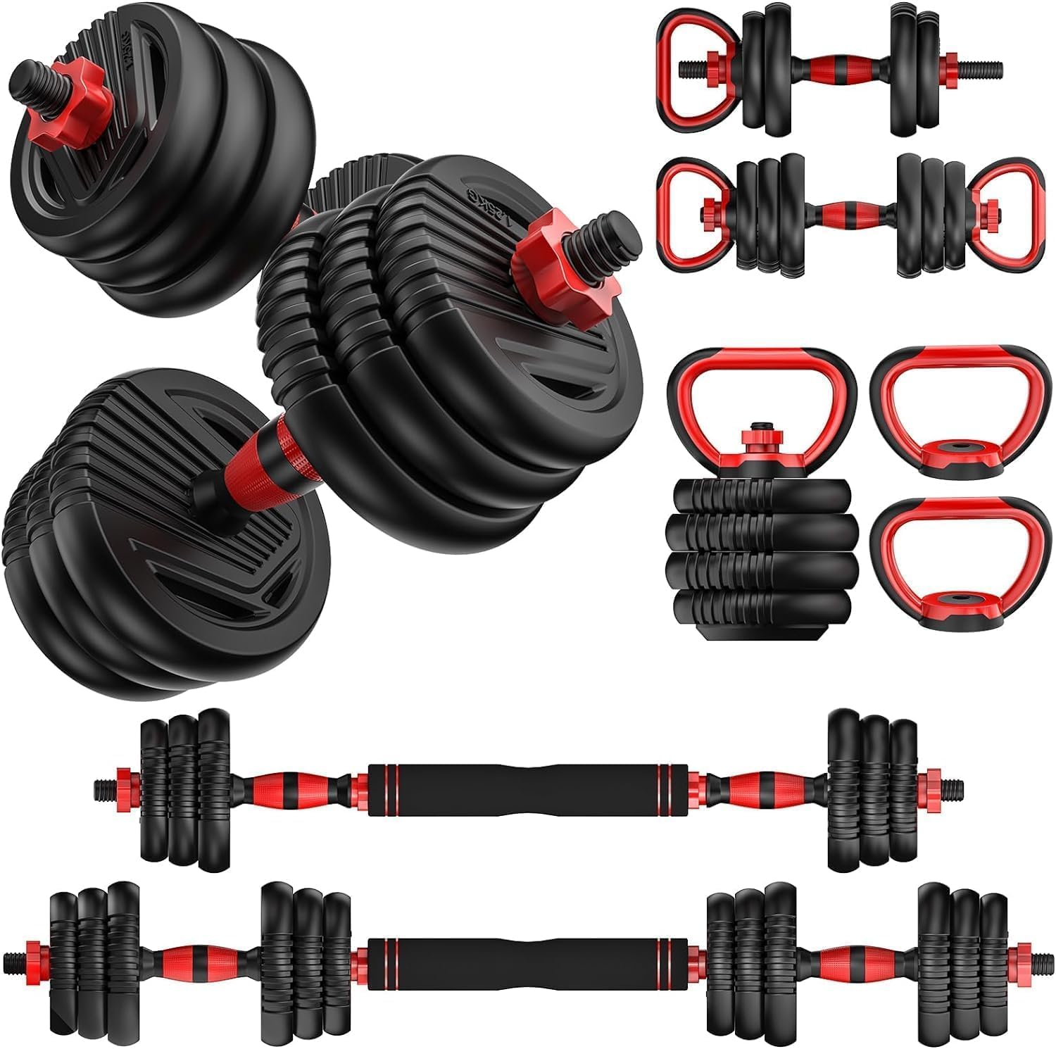 Mancuernas Ajustables Juego Pesas Libres 4 En 1 Barra Kettlebell Ejercicio Hogar