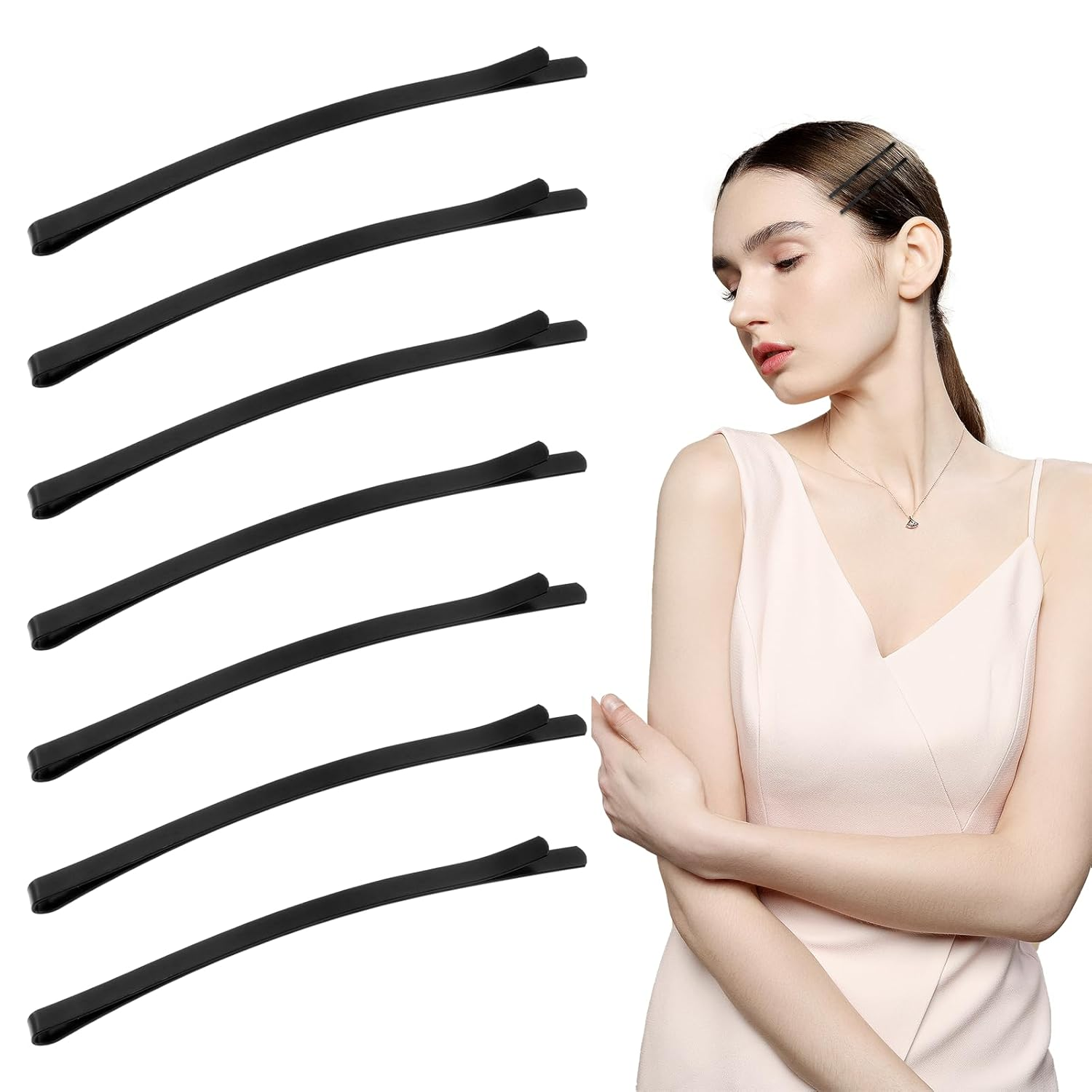50 Black Jumbo Bobby Pins, 3.3 Inch Curved Jumbo Bobby Pins, Metal Hair Clips Hair Pin, Hair Clips Hairstyle Tools Accessories for Women, Hairpins for Thick Long Updo Hair Style