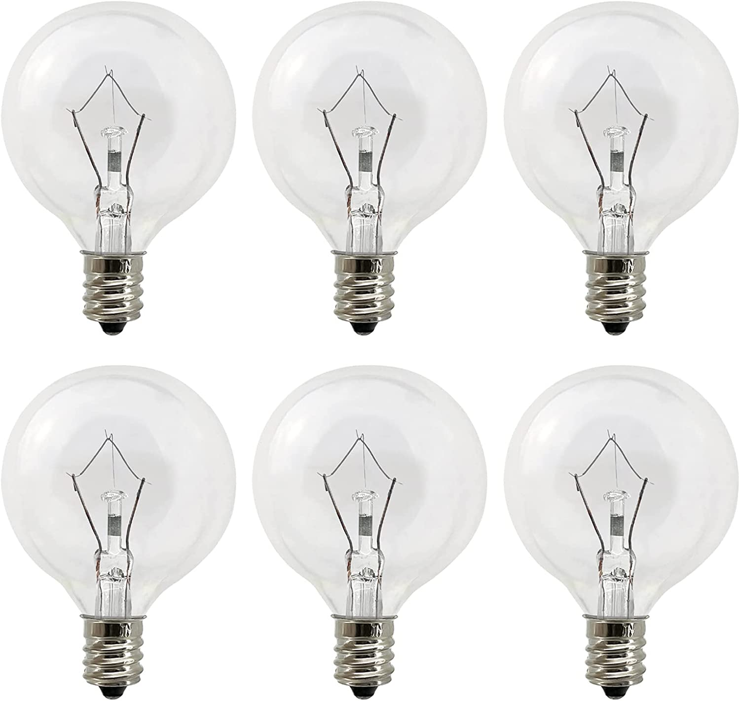Wax Warmer Bulbs 6 Pack, G50 25 Watt Light Bulbs for Full Size Scentsy Warmers,