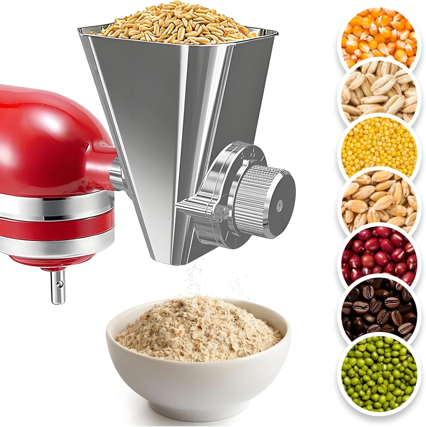 2026 Grain Mill Attachment for Kitchenaid Stand Mixer, All Metal 9 Levels Flour Mill for Kitchenaid, Fit for Grinding Wheat, Corn, Oats, Millet, Coffee Beans