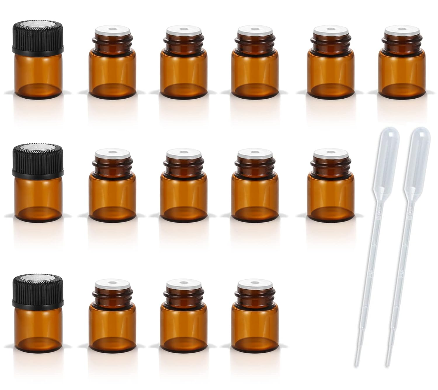 50Pack Set 1ML Amber Glass Bottle with Orifice Reducer and Cap 50-1ML