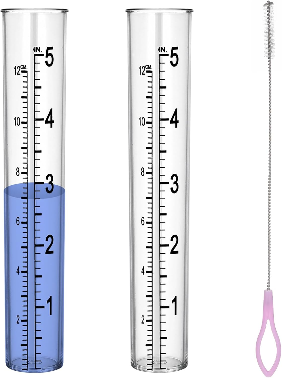 2 Pcs Rain Gauge Replacement Tube for Outdoor, 5 Inch Acrylic Rain Gauge for Yard, Garden, Lawn, Deck, Farm, with 1 Clean Brush
