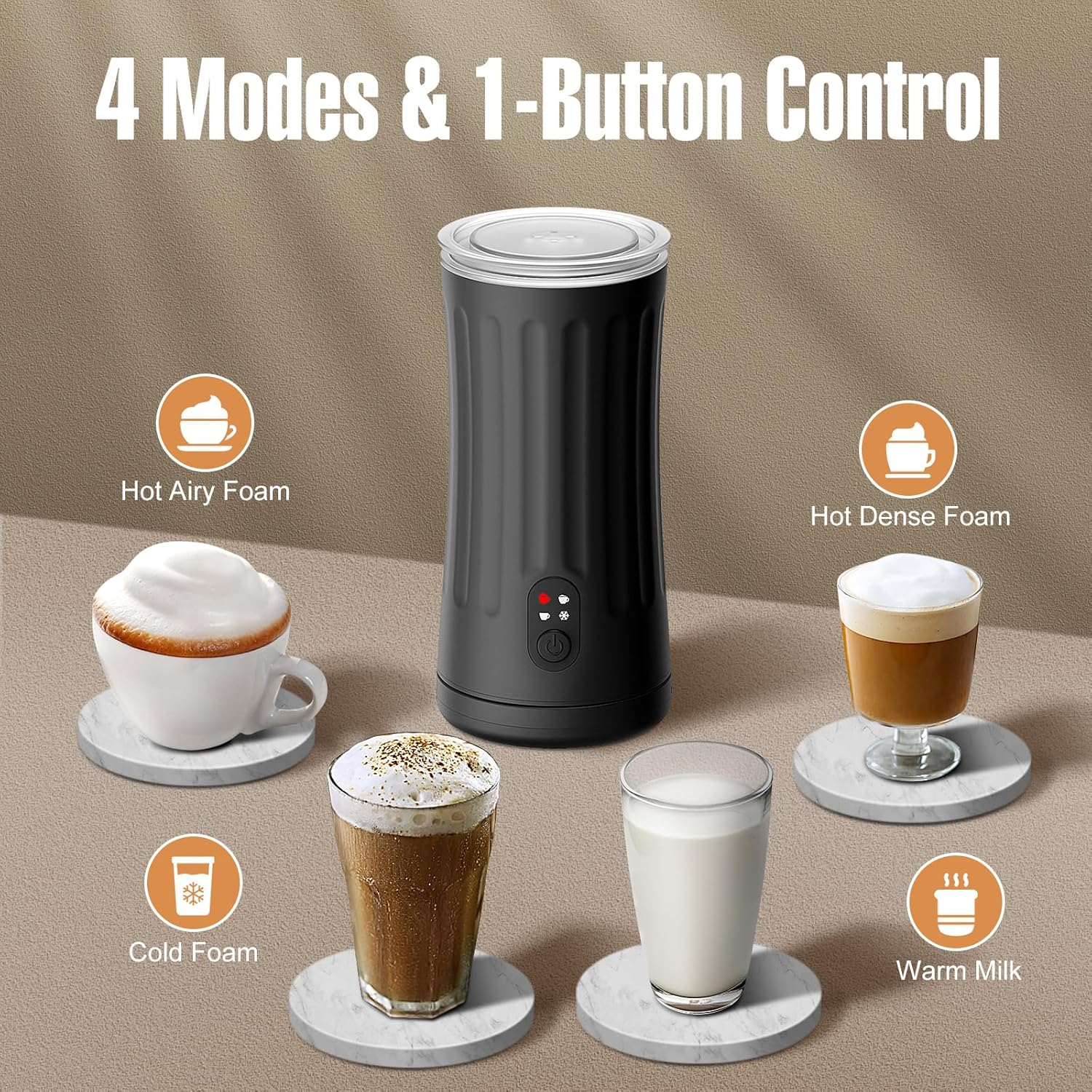 Ovetedot Milk Frother, 4-in-1 Milk Frother Electric, Hot and Cold Foam Maker ... - Picture 5 of 13