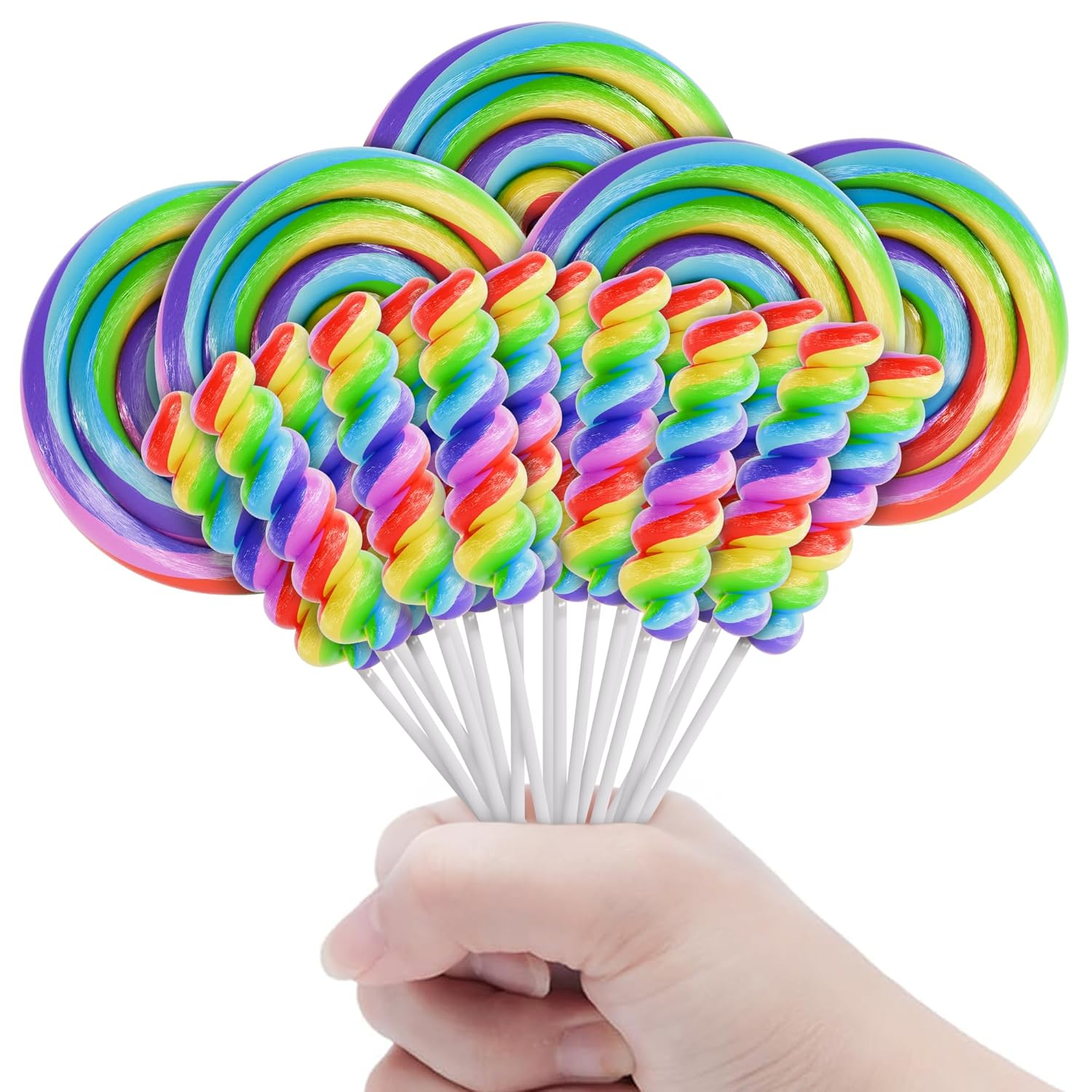 Large Swirl Lollipops Individually Wrapped & round Lollipops 12Pk- Rainbow Candy for Rainbow Party Favors - Big Lollipop Giant Lollipop