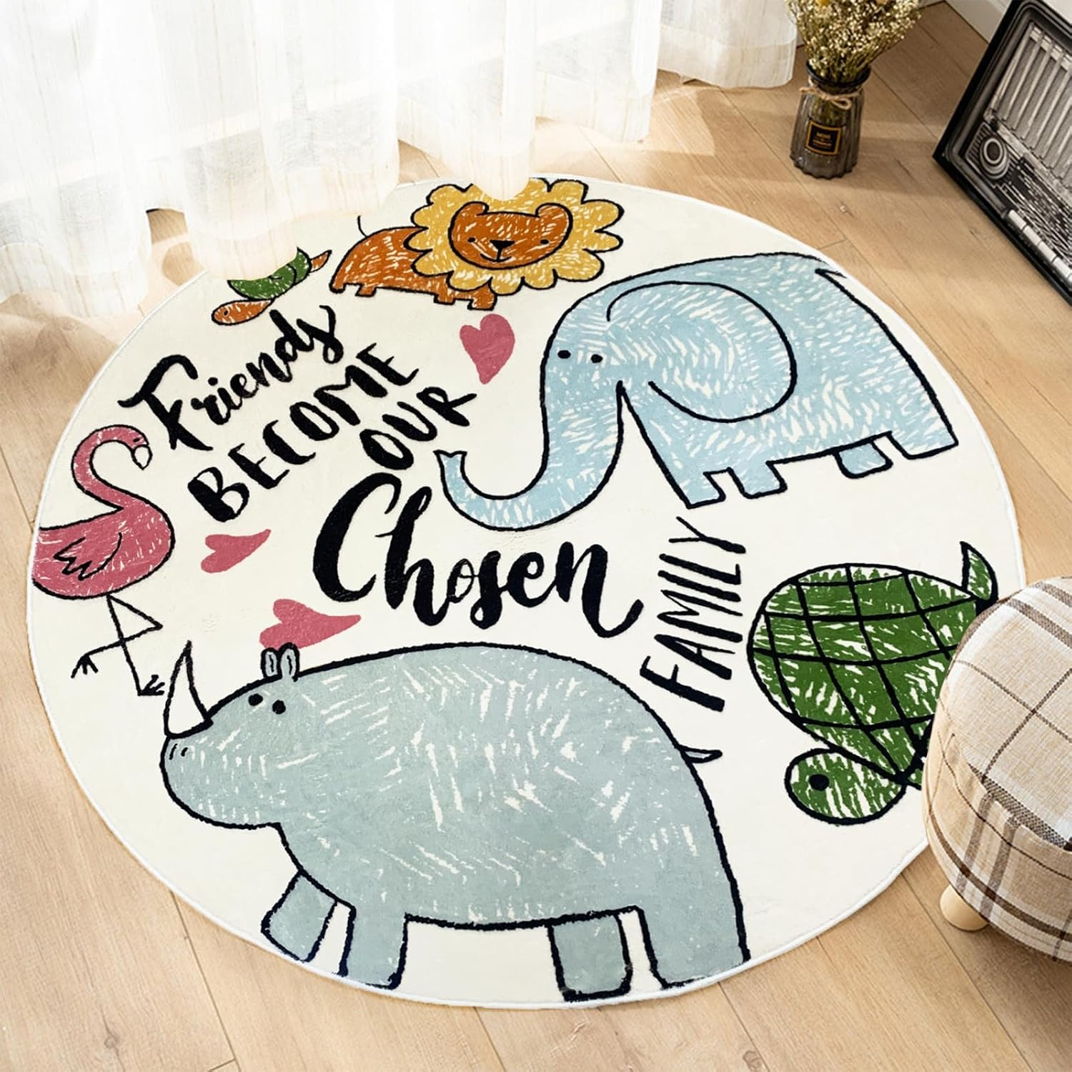 Homodoskey Kids Play Rug, Animal Round Area Rug Kids Nursery Door Mat Soft Pl... - Picture 5 of 13