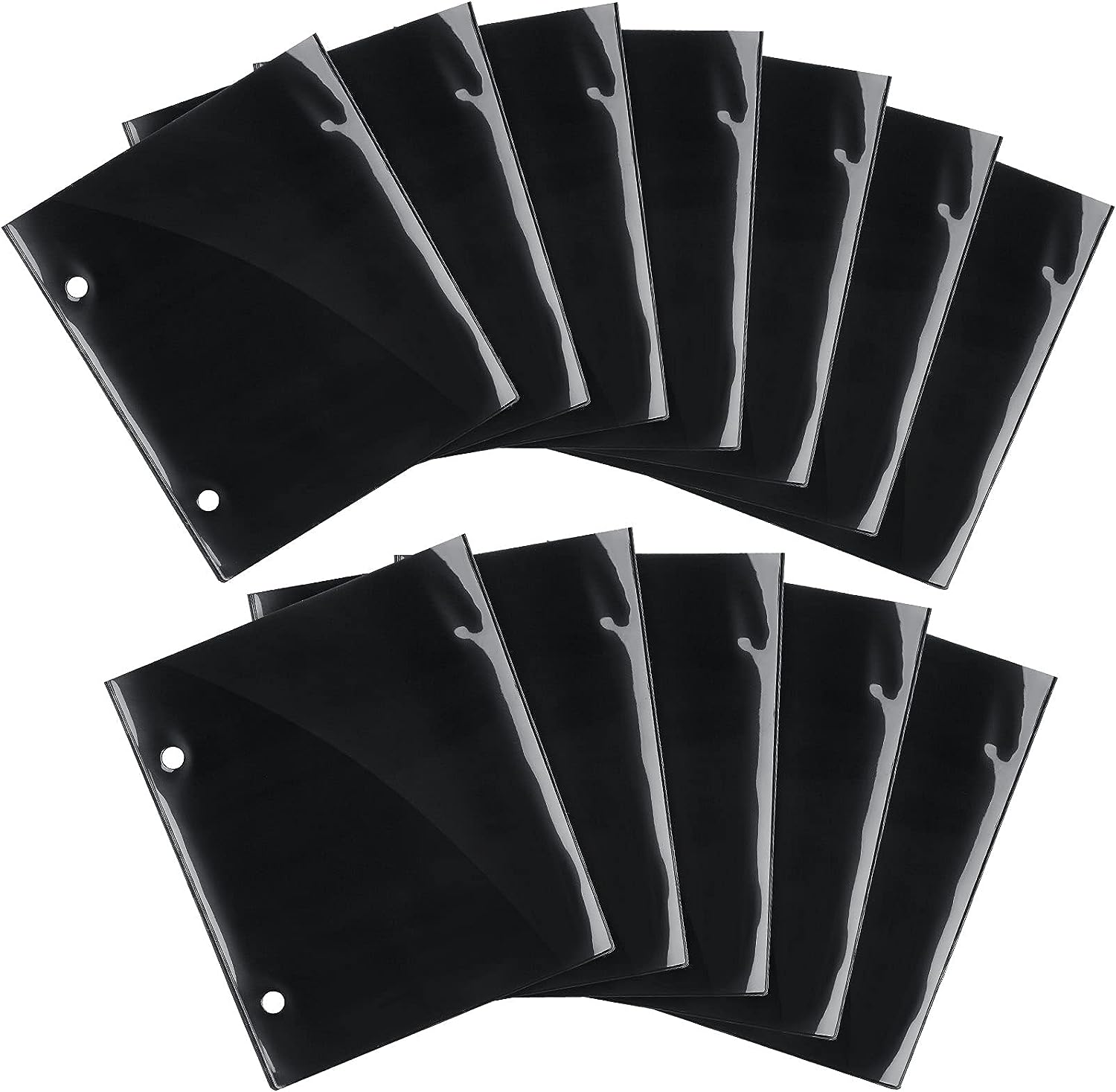 12 Pieces Flip Folder Pages Flip Folio Marching Band Music Files Holder Sheet Musical Flip Folder with 2 Holes 7.5 X 6.3 Inches PVC Waterproof Window Pages for Music Files (Black, Single Side)