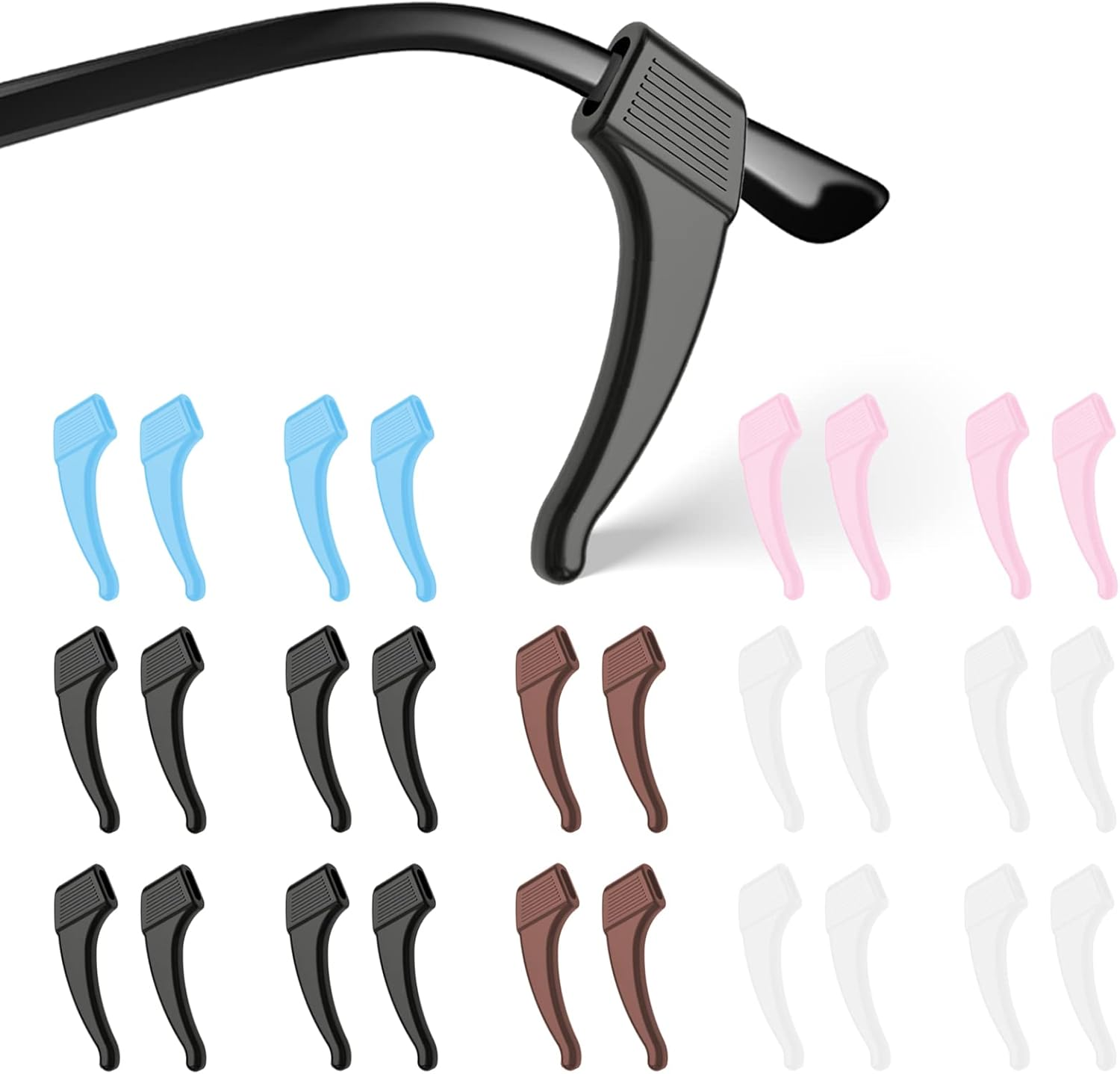 20 paris Anti-Slip Eyeglass Ear Grips Hook, Comfortable Silicone Elastic Eyeglasses Temple Tips Sleeve Retainer-For Eyeglasses Sunglasses Spectacles Glasses (5Color)