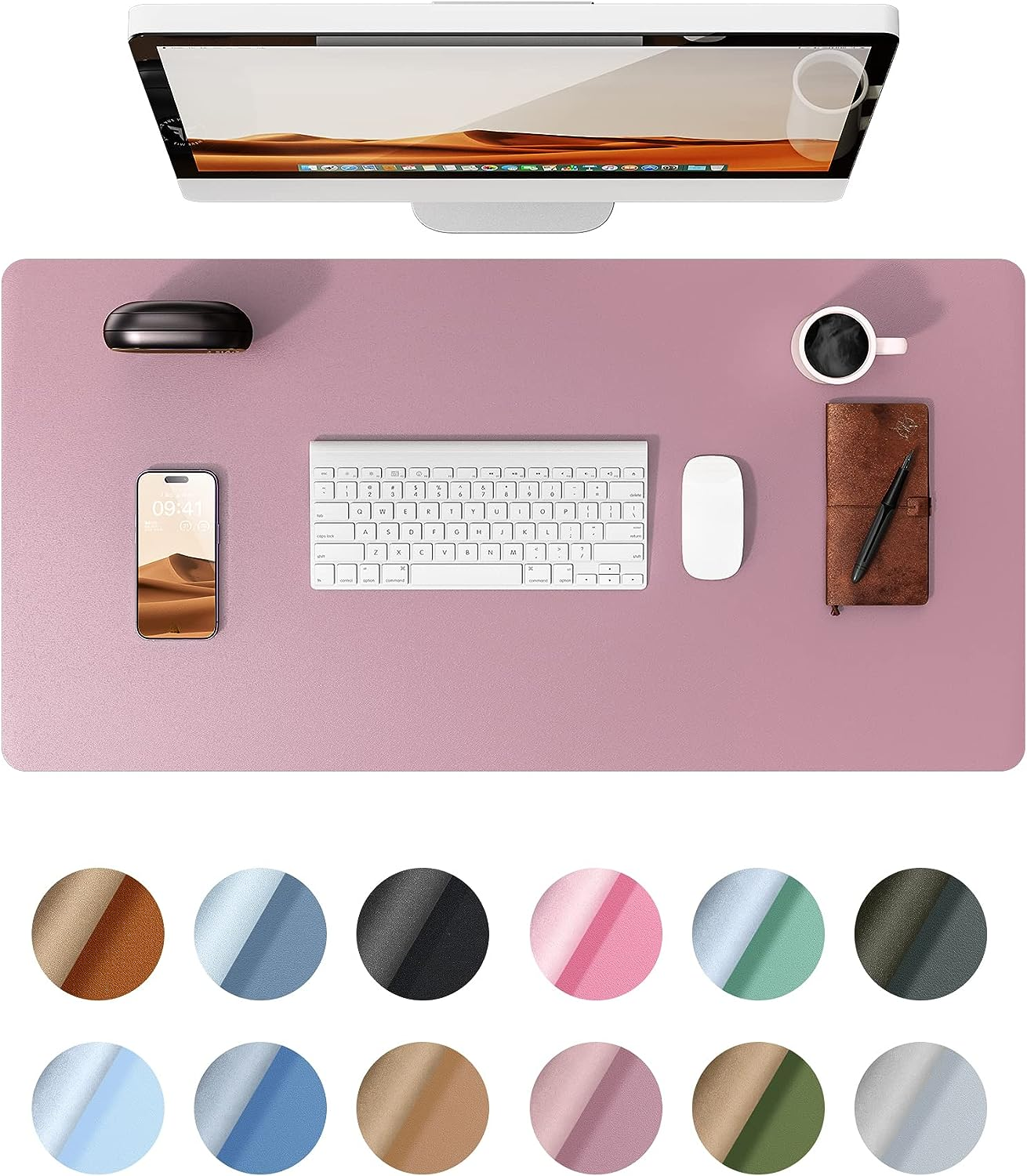 Leather Desk Protector, Office Mat, Large Mouse Mat, Non-Slip PU Leather Blotter, Laptop Desk Pad, Waterproof Writing Pad for Office and Home (Pale Mauve, 23.6