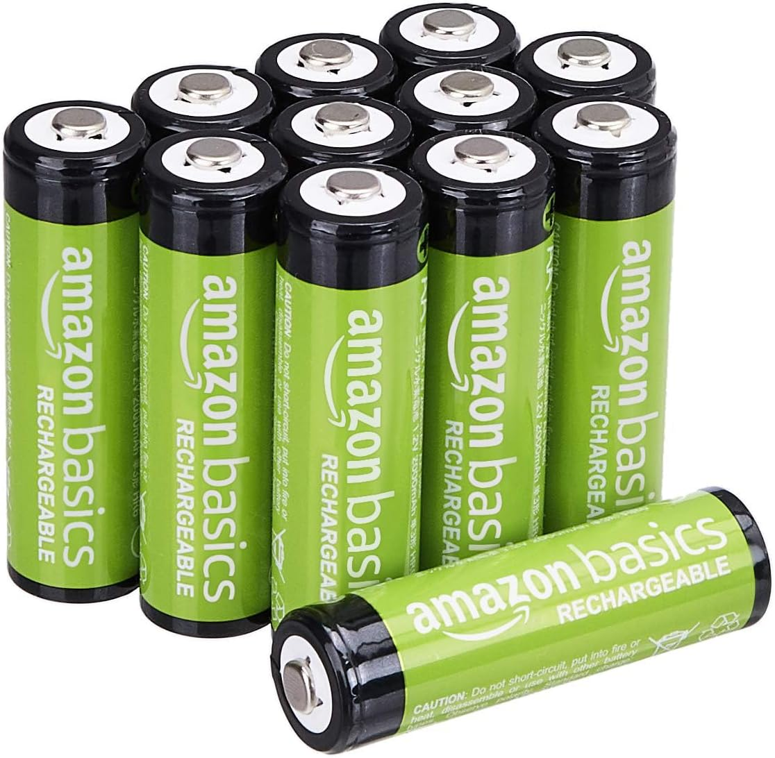 Amazon Basics 12-Count Rechargeable AA Nimh Performance Batteries, 2000 Mah, Recharge up to 1000X Times, Pre-Charged