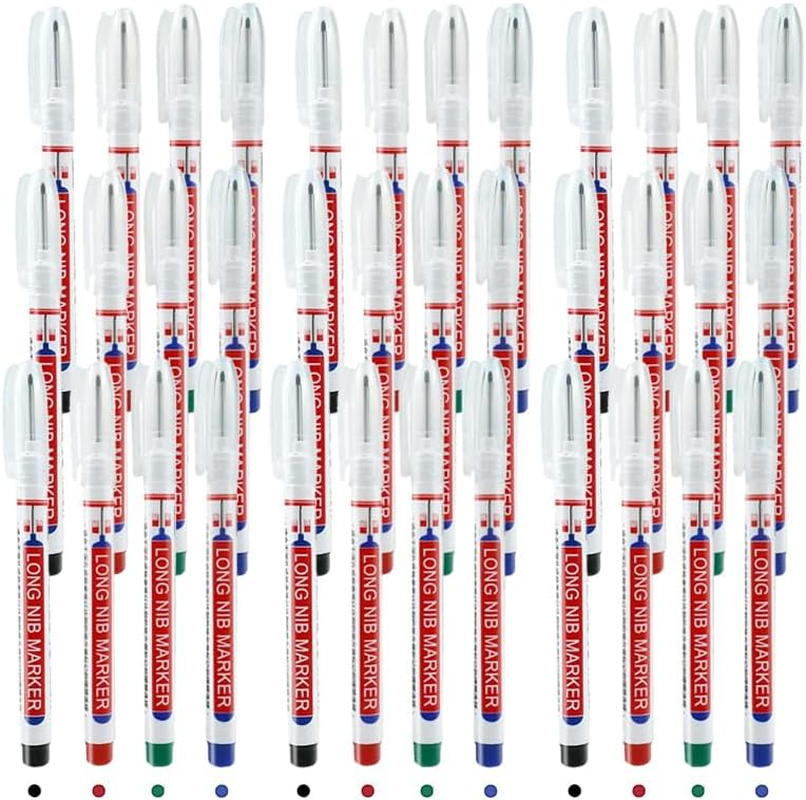 24Pc Deep Hole Pens - 20Mm Long Head Markers for Architects & Carpenters, 4 Colors (Black, Blue, Red, Green)