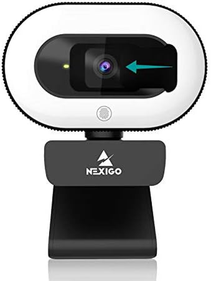 Nexigo Streamcam N930E with Software, 1080P Webcam with Ring Light and Privacy Cover, Auto-Focus, Plug and Play, Web Camera for Online Learning, Zoom Meeting Skype Teams, PC Mac Laptop Desktop