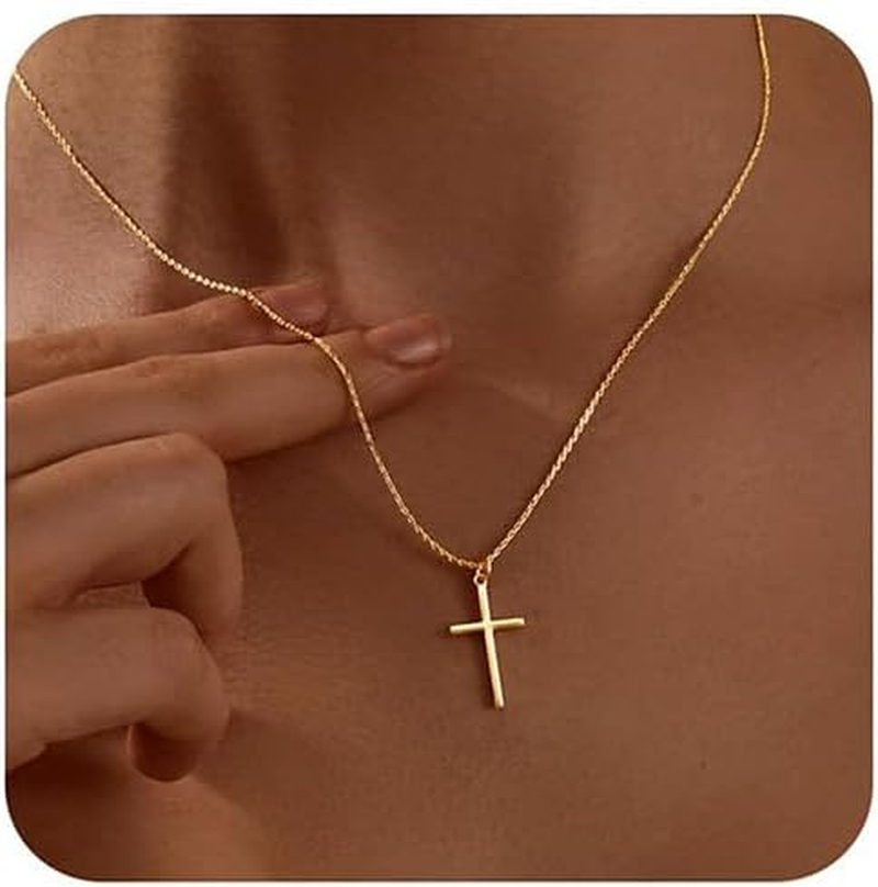 Cross Necklace for Women - 18K Gold Plated Cross Pendant Necklace Dainty Simple Gold Cross Necklace Tiny Gold Cross Necklaces for Women Trendy Gold Jewelry for Women Gift