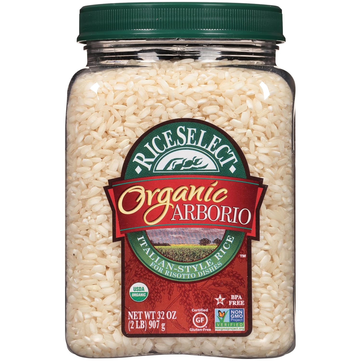 Organic Arborio Rice for Italian Risotto, Premium Gluten-Free Rice, Non-Gmo, 32-Ounce Jar, (Pack of 1)