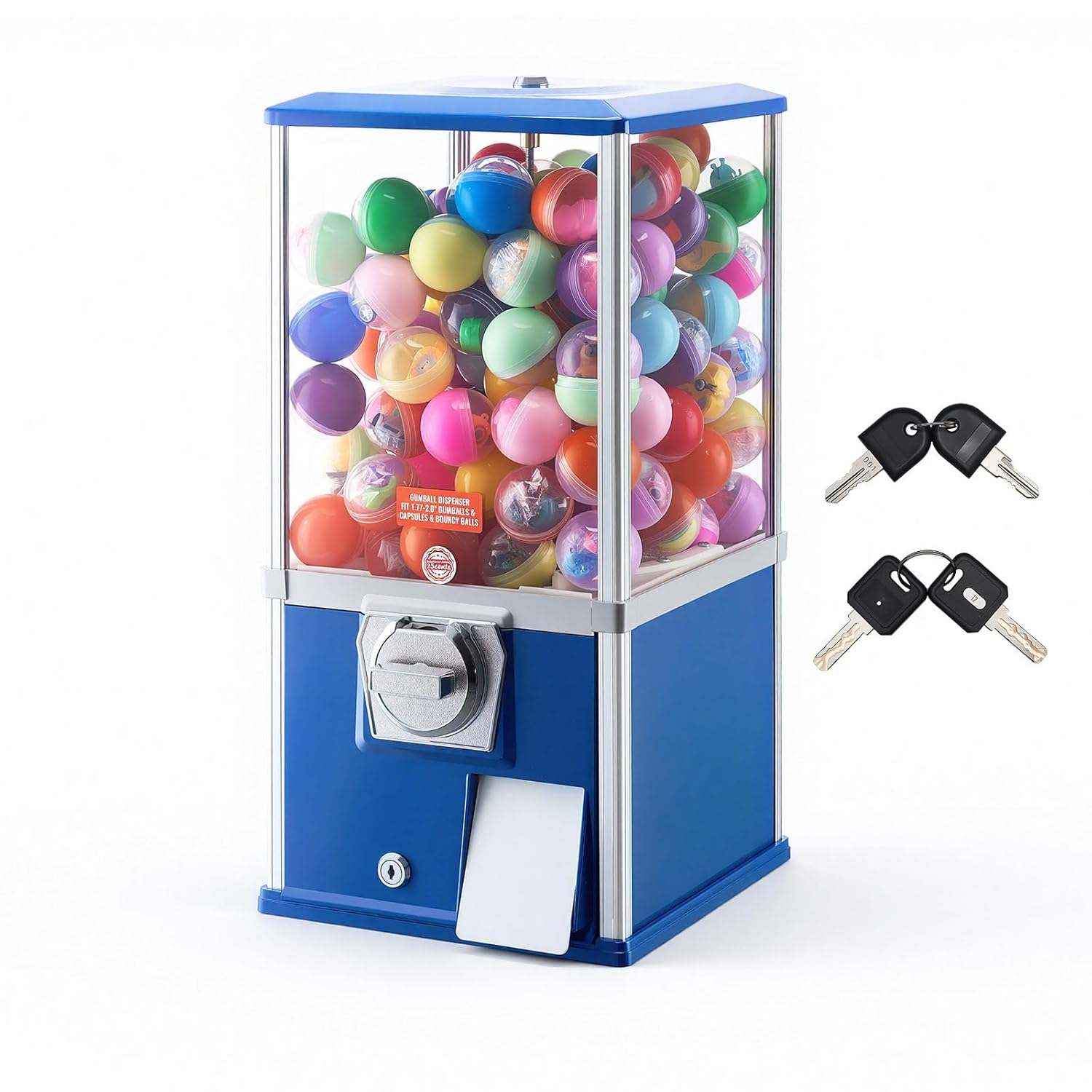 Gumball Machine, 21 Inch Candy Vending Machine Dispenser, 25-Cent Vending Machines for Shopping Malls, Supermarkets, Amusement Parks, Arcades, Holds up to 180 1.77 Inch Spherical Candies