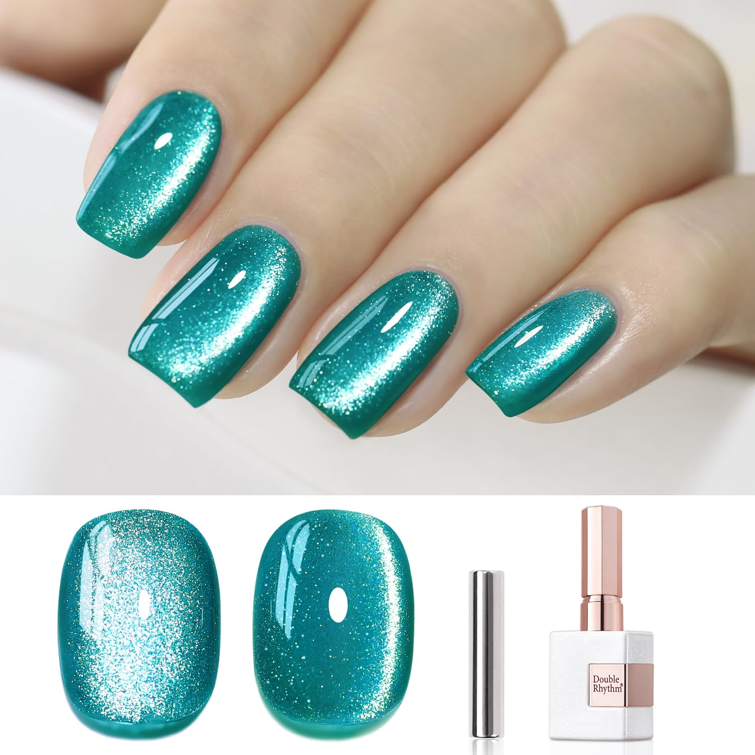 0.5 OZ Cat Eye Gel Polish with Magnet 15ML Holographic Glitter Shimmer Translucent Jelly Color Magnetic Gel Polish Salon DIY at Home (Teal-Mc1027)