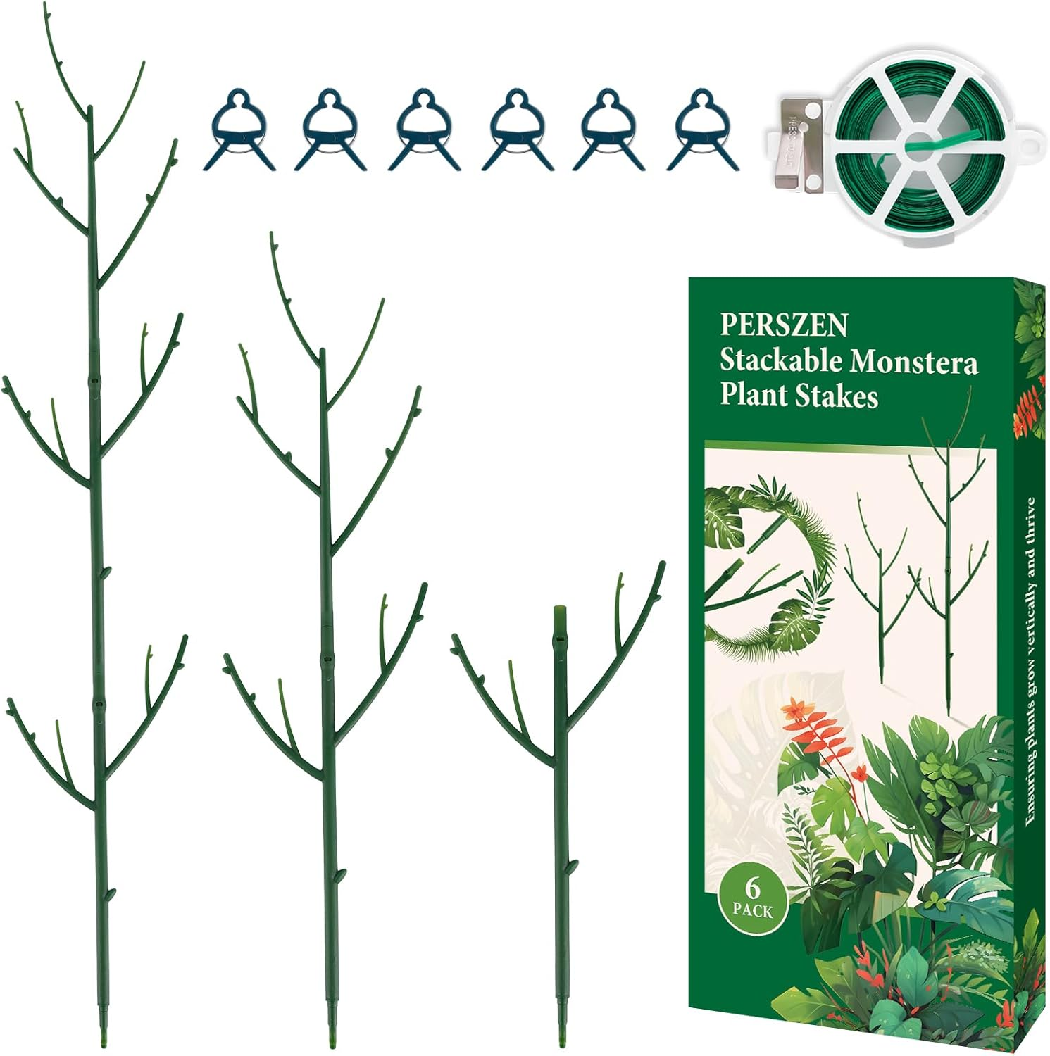 Stackable Monstera Plant Support Stakes for Indoor/Outdoor Use - 6 Pack