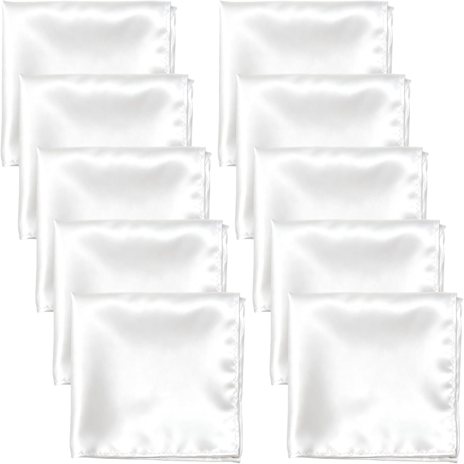 Pocket Squares for Men, 10 Packs Soild Color Silk Handkerchief Reusable White Satin Suit Pocket Squares for Men