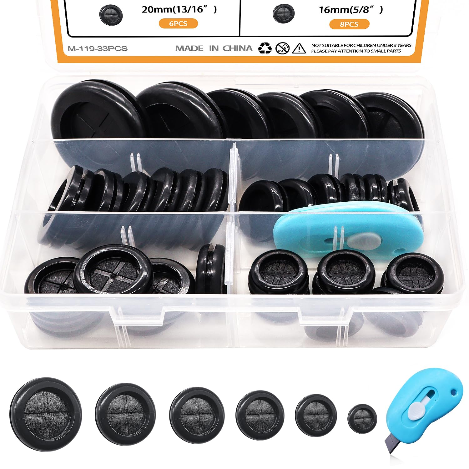 Mankk 33Pcs Rubber Grommet Kit 6 Size (5/8