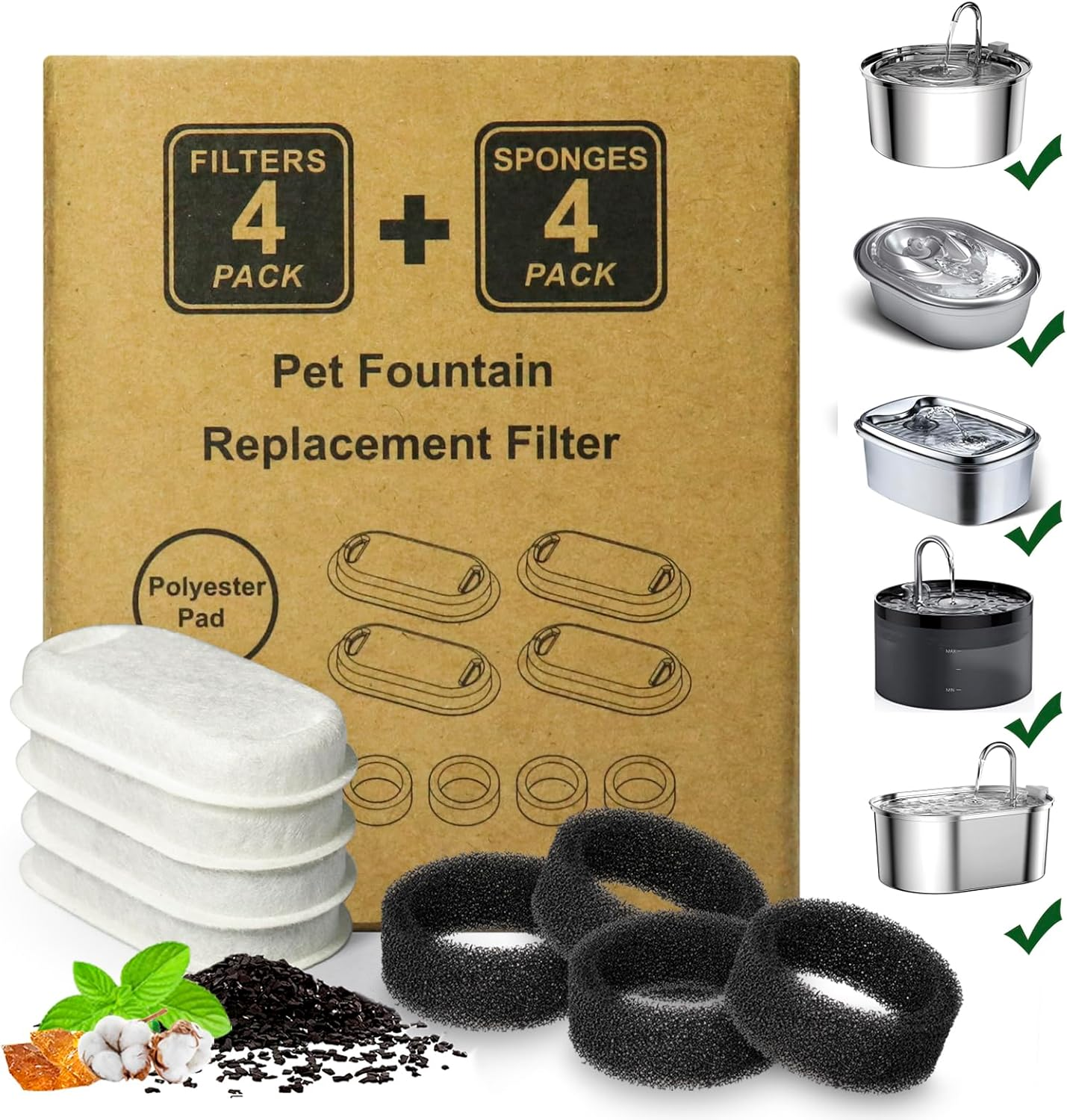 8 Pack Cat Water Fountain Filters for 2L & 3.2L Stainless Steel Fountain