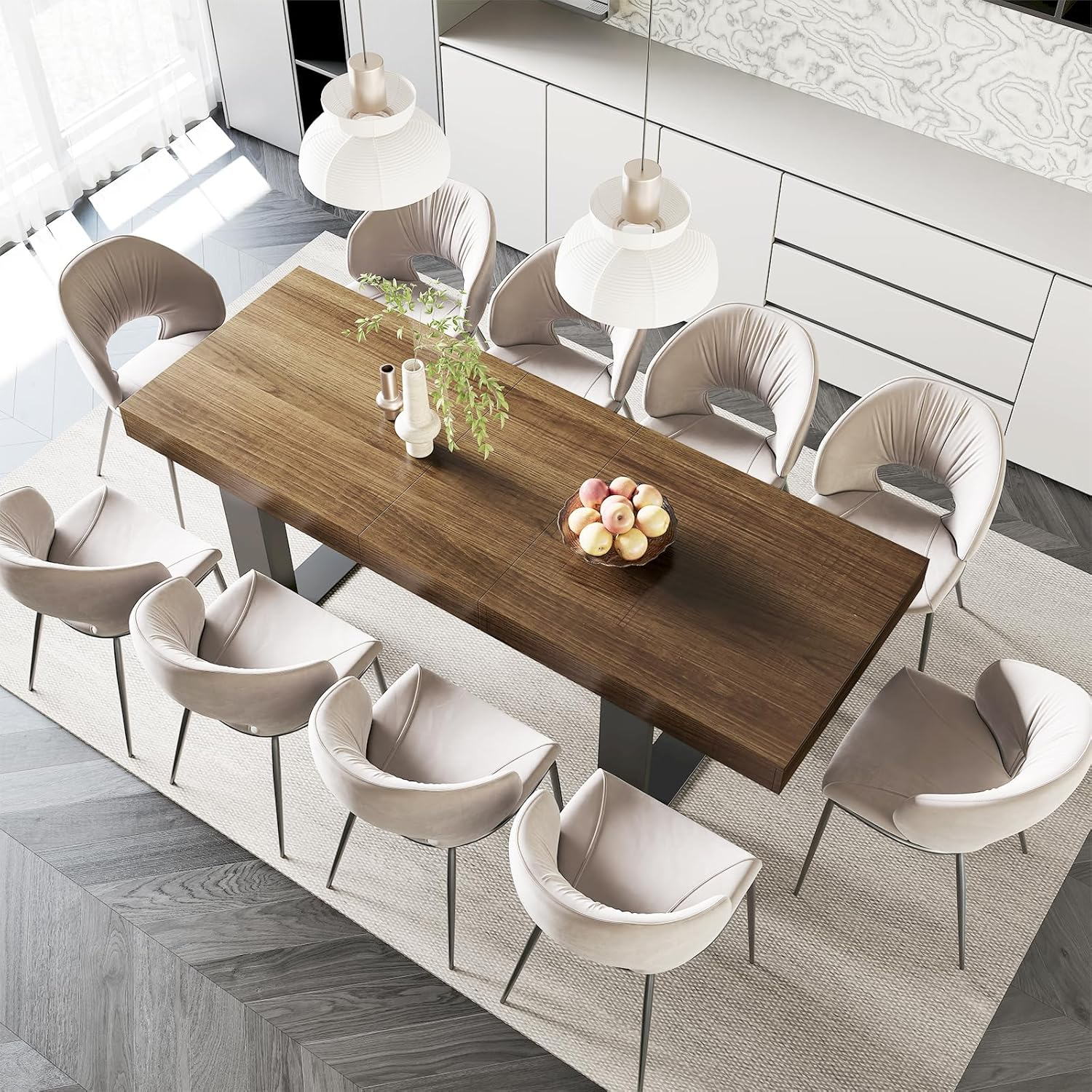 Farmhouse Rustic Extendable Dining Room Table for 8 10, 70.9