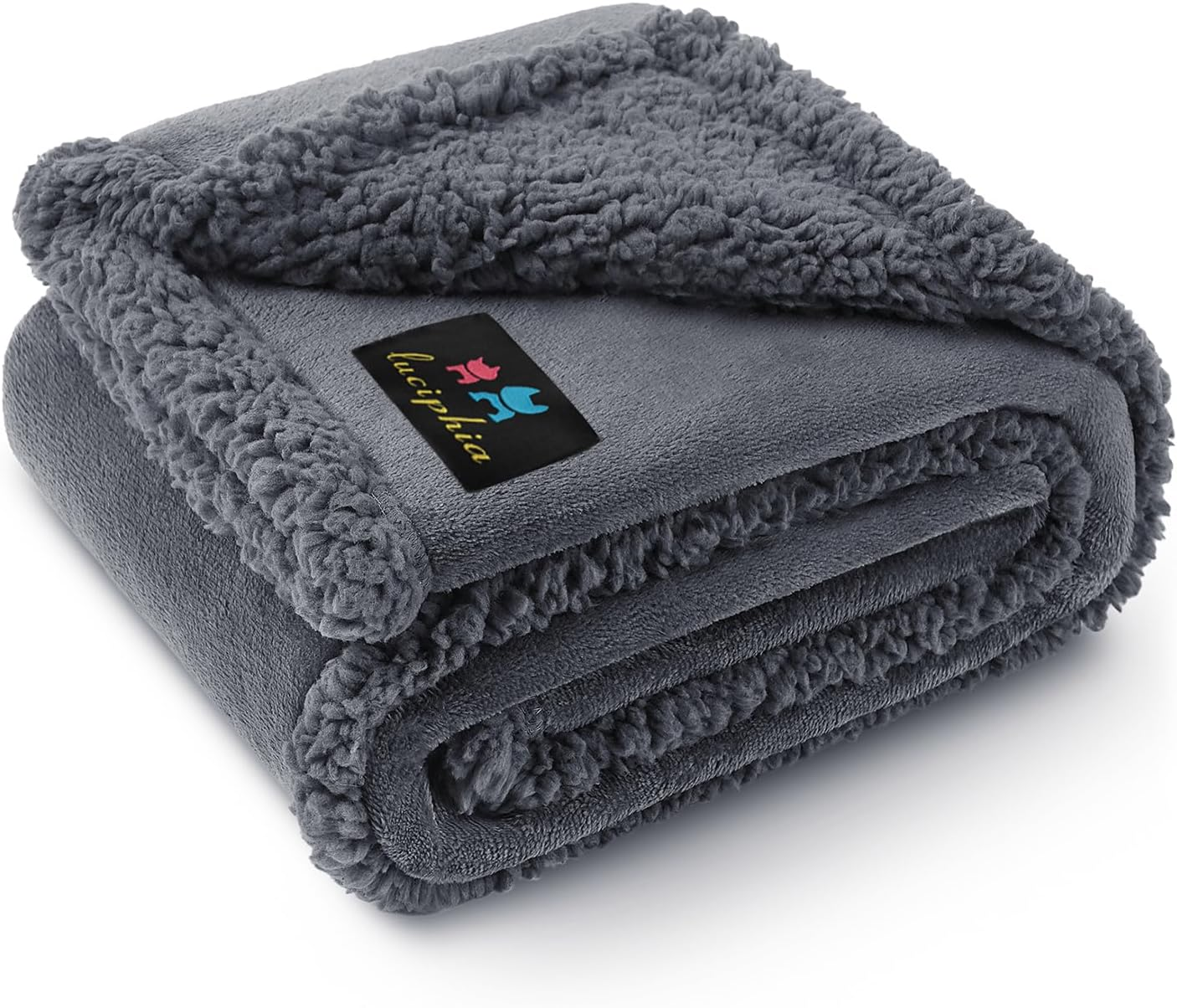 Waterproof Pet Blanket, Liquid Pee Proof Dog Blanket for Sofa Bed Couch, Reversible Sherpa Fleece Furniture Protector Cover for Small Medium Large Dogs Cats, Dark Gray Smallï¼ˆ40