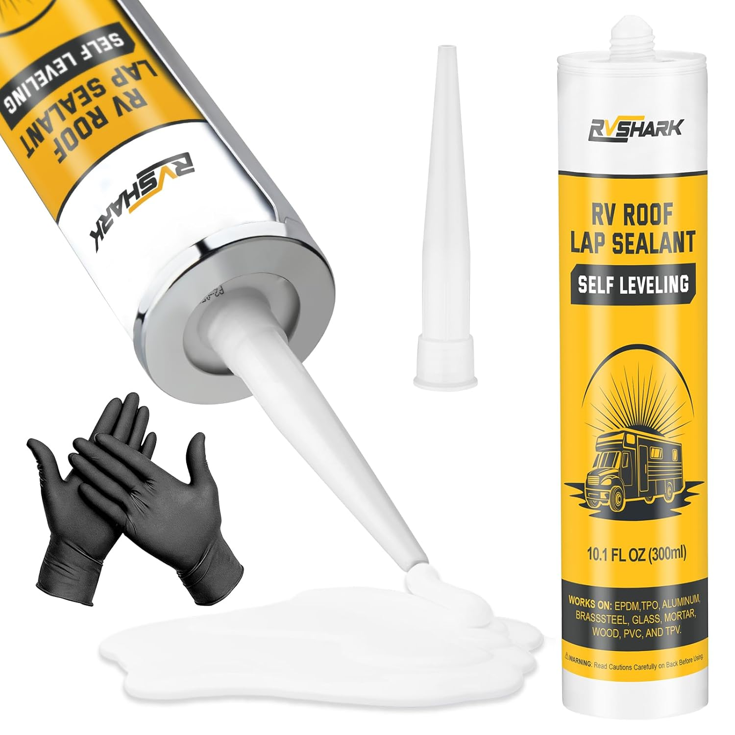 RV Roof Sealant, Self-Leveling Lap Sealant - White Waterproof Flexible Caulk RV Sealant for Camper Trailer Roof Maintenance Repair